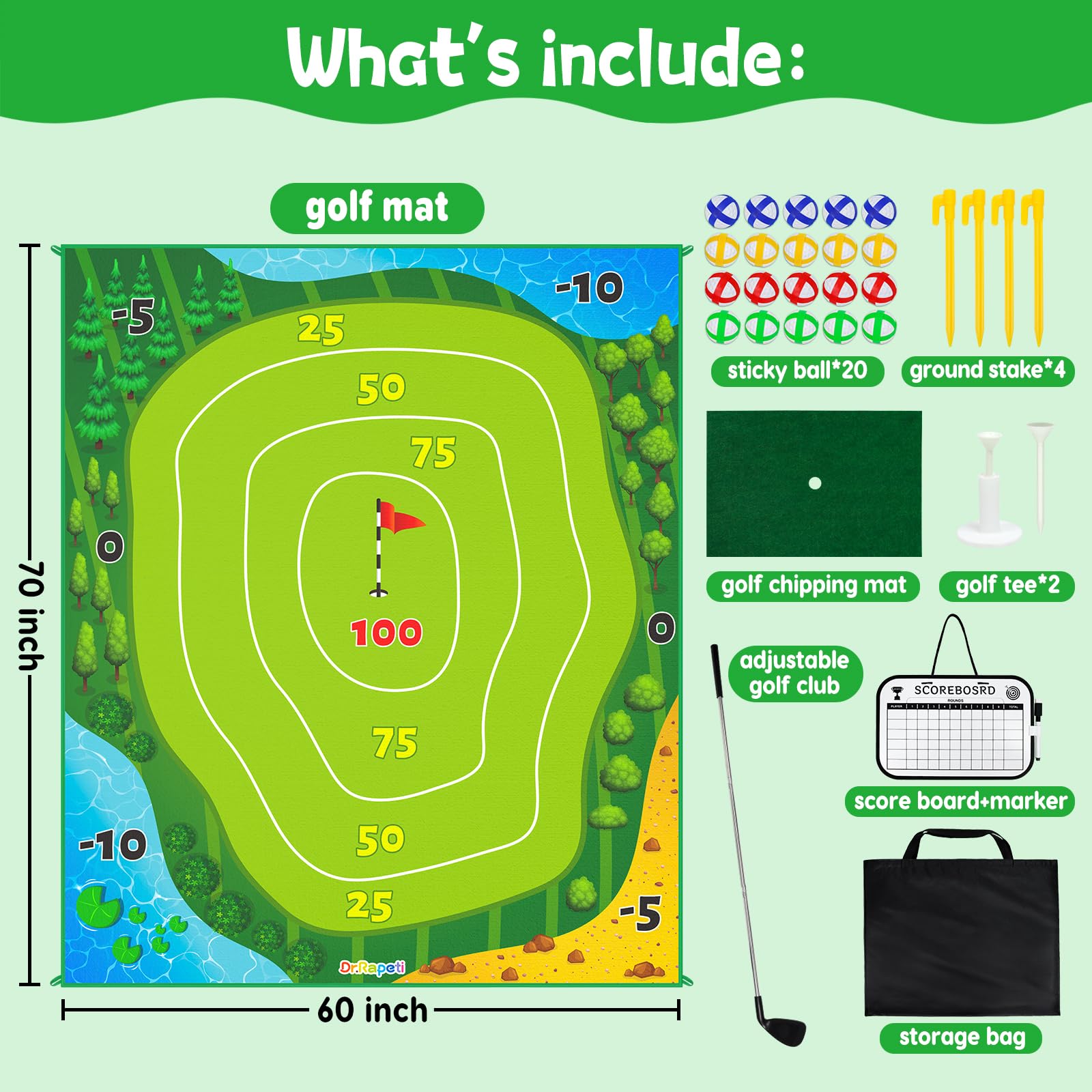 Dr.Rapeti Tapis de Golf Intérieur Lavable, Ensemble de Jeu Battle Royale, Tapis d’Entraînement pour Enfants