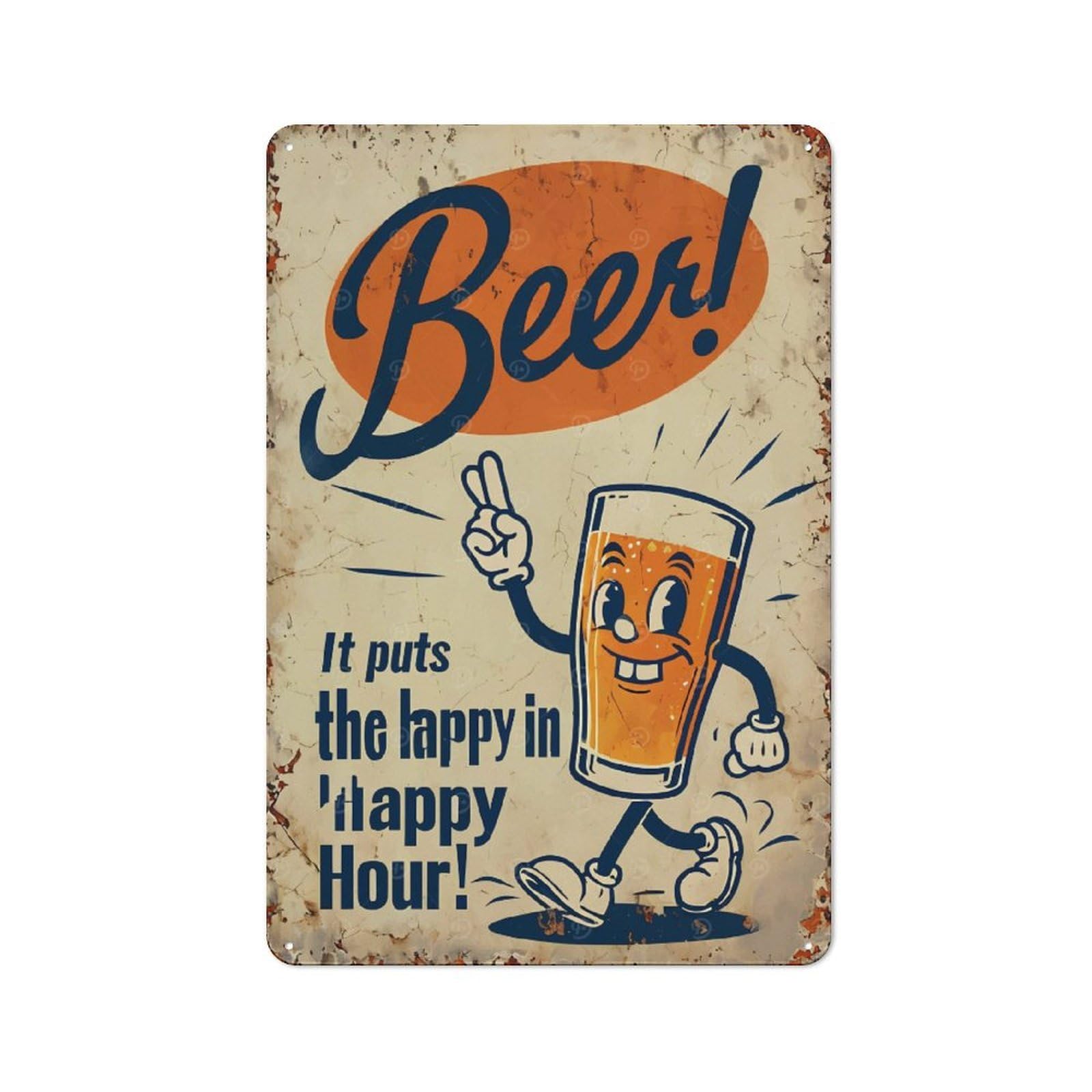 Junmoney Style-17 Beer Happy Hour Sign Garage Metal Sign 30X20cm, Weathered Look Shed Wall Plaque For Garage, Workshop, Shed Or Utility Room