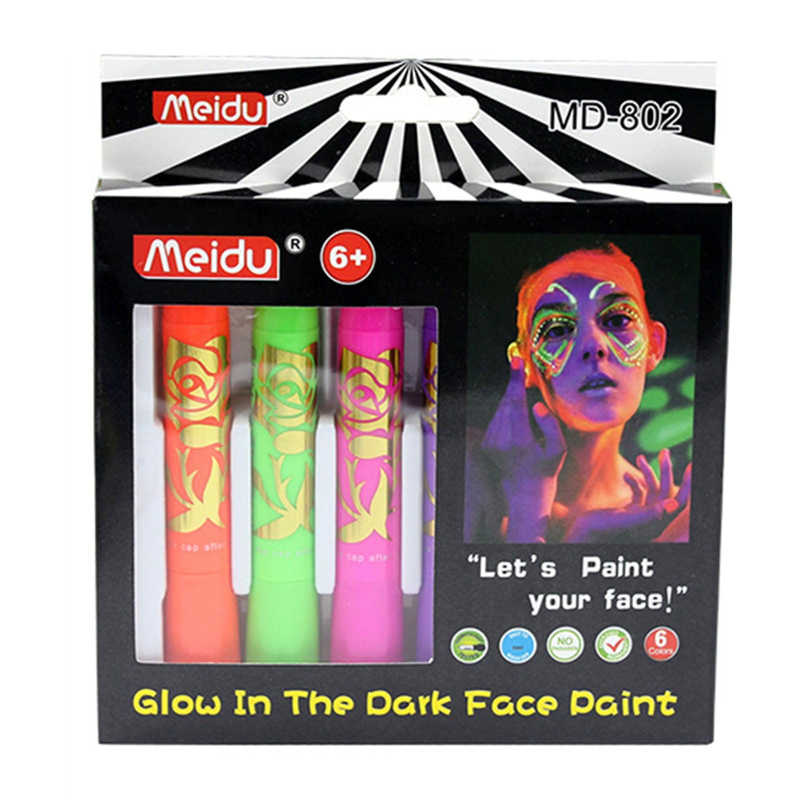 Photo 1 of CHBC 6pcs Halloween Glow in Dark Face Paint Crayons UV Black Light Body Paint Fluorescents Makeup Marker for Party Supplies set of 2