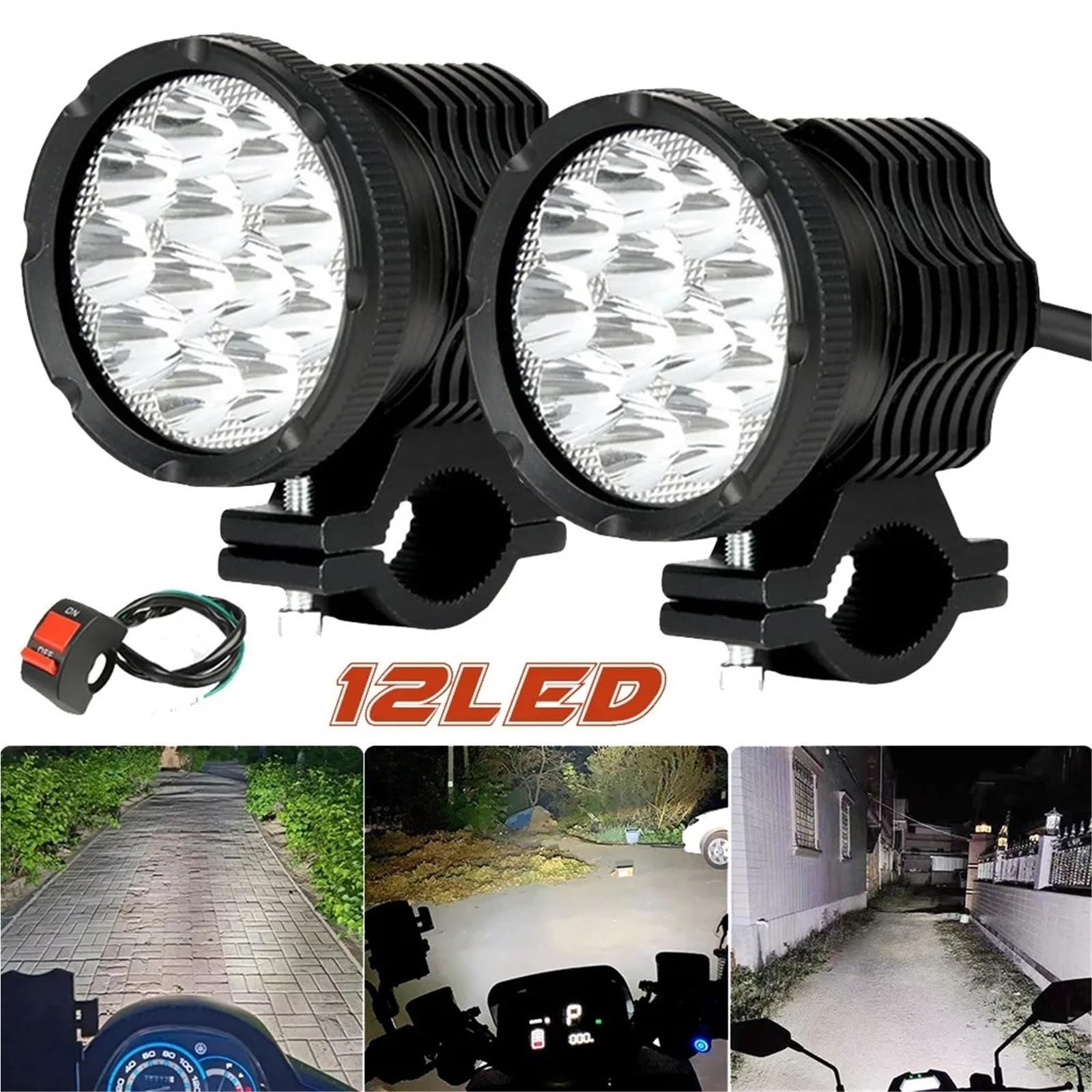 Moto Fari Stradali Spot Light Beam Per Fari Per Moto 12Chips 12-80V Lampeggianti Anteriori Supplementari A LED Lenti Fendinebbia
