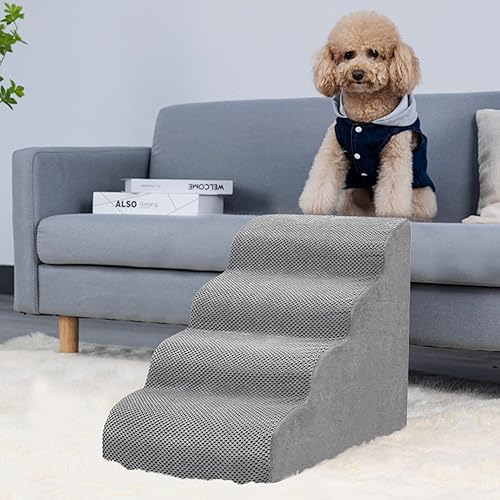 Escaleras para perros pequeños, rampa de espuma de alta densidad, escalones antideslizantes extra anchos para camas altas o sofá, escalera de espuma