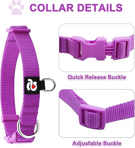 Miniatura 2 de azuza Paquete de 3 collares de perro cómodos y ajustables de nailon para perros pequeños, S (11-16 pulgadas), rosa, rosa intenso y morado