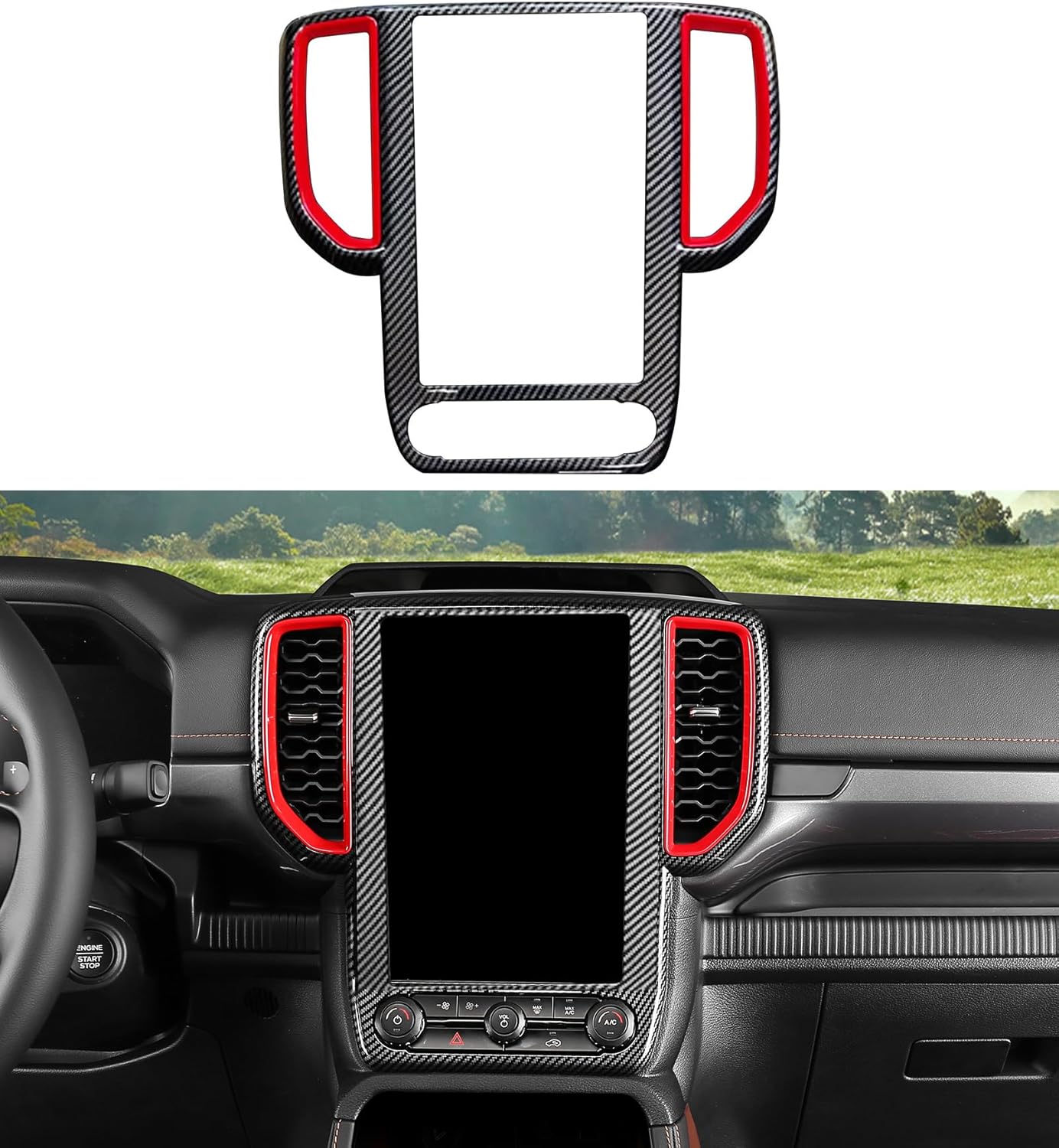 Center Console Cover Navigation Screen Panel Cover Trim Fit for 2024 2025 Ford Ranger XLT Lariat Raptor, Dashboard Frame GPS Screen Trim Center Console Display Cover Air Vent Cover(for 12 Inch Screen)