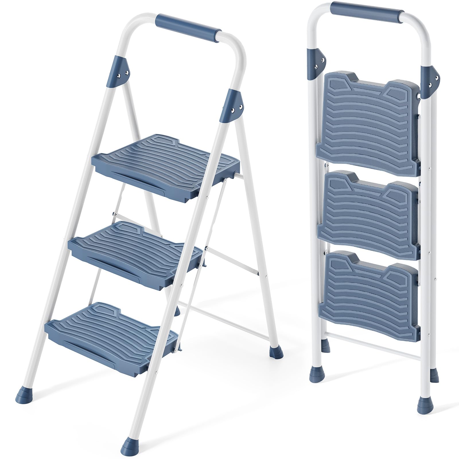 KINGRACK 3 Step Ladder, Sturdy Step Stool with Handrail, Anti-Slip Wide ...