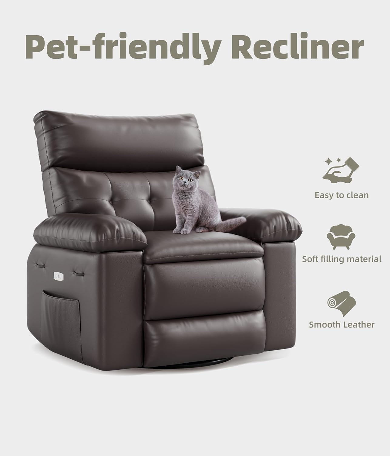Oversized Recliner Chair, Manual Recliner Chair with 1.5X Sponge Filling and Side Pocket, Easy Recline System, Faux Leather Adult Reclining Sofa Chair for Living Room, Bedroom, Nursery
