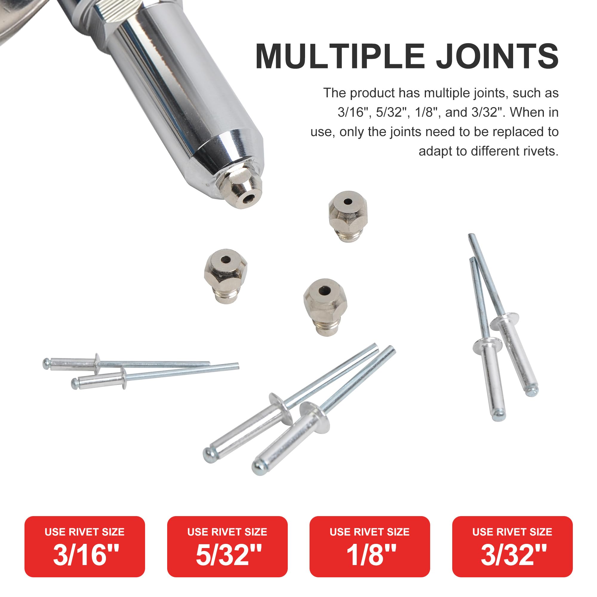 Pistola per rivetti pneumatica, kit di strumenti per rivetti ad alta resistenza con naselli da 3/16" 5/32" 1/8" e 3/32", pistola per rivetti idraulica ad aria per automobili, ascensori, mobili
