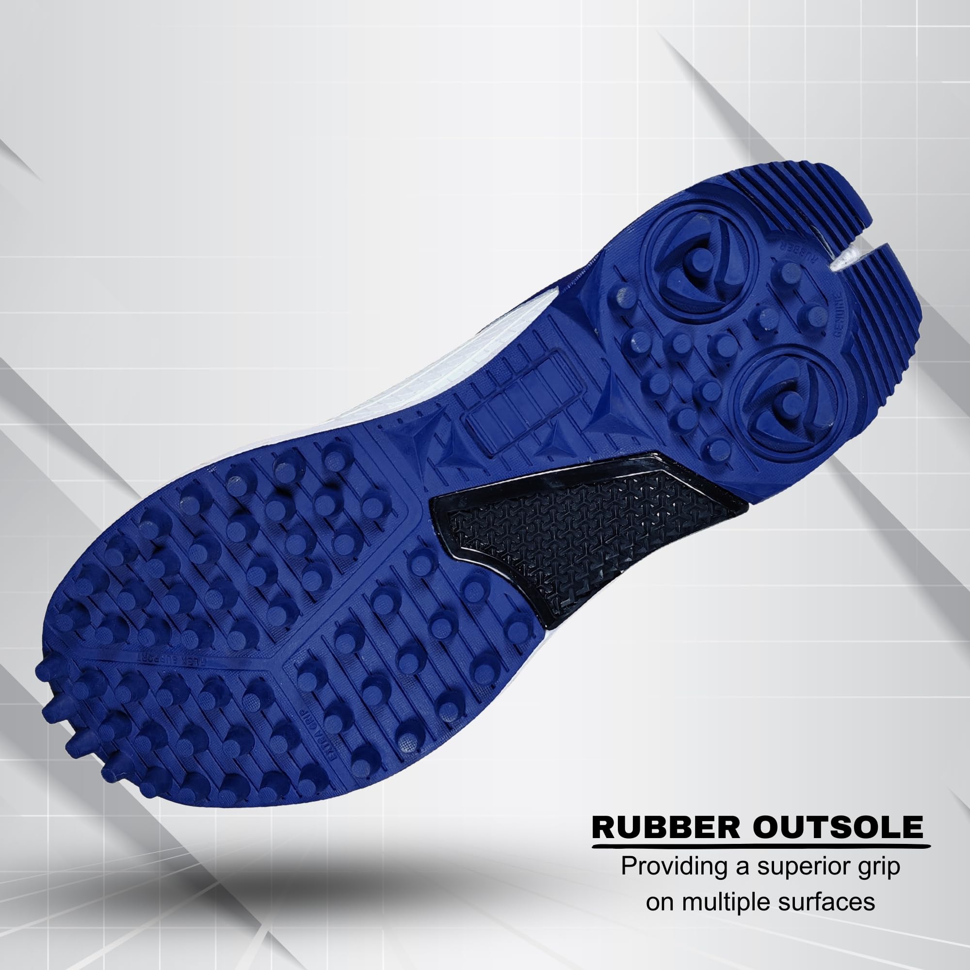 Prokick Strikers Genuine Rubber Spike Cricket Shoes, White/Blue - 11 UK 4