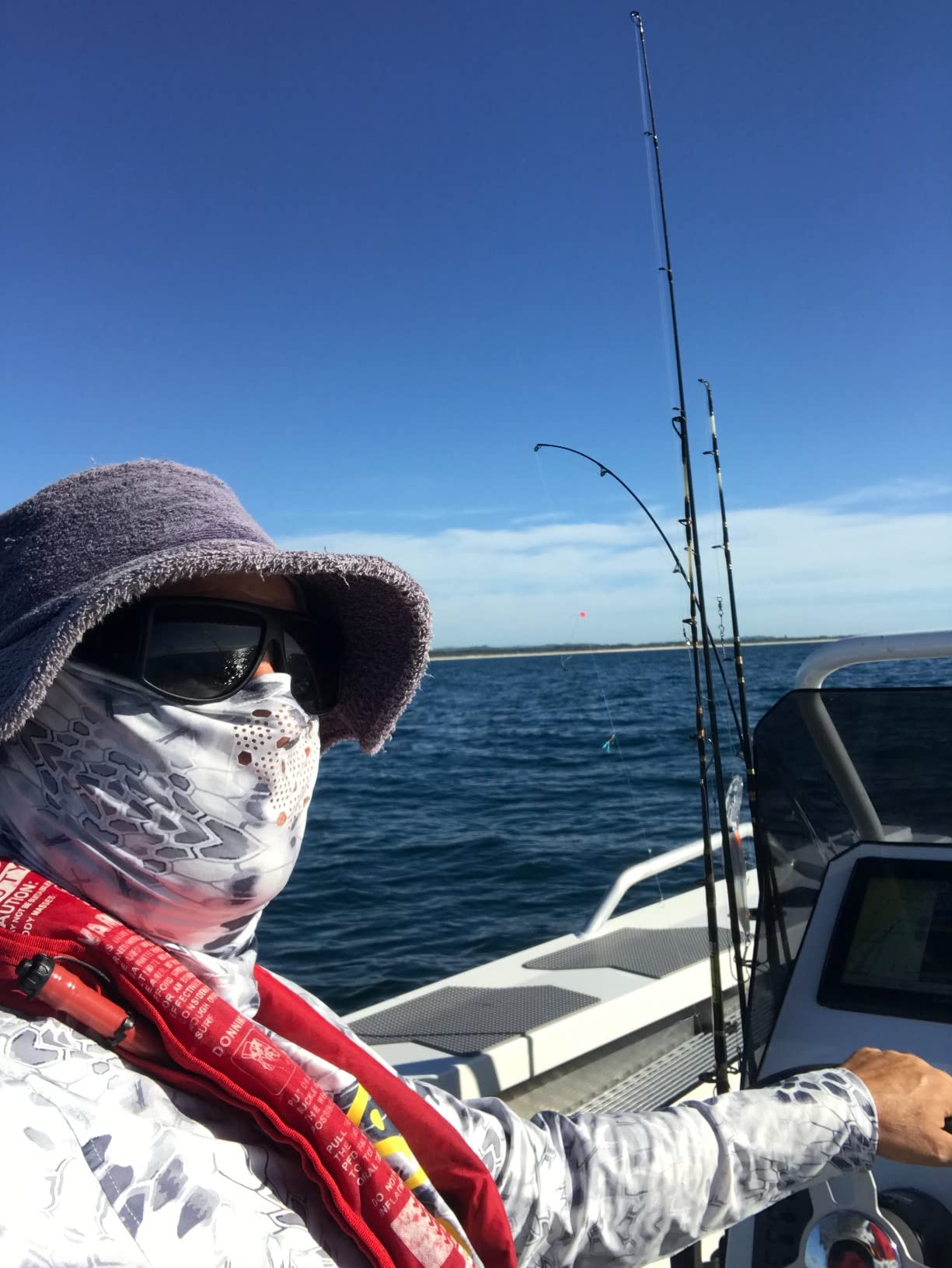 KOOFIN GEAR Performance Fishing Hoodie with Face Mask, Light Blue, XX