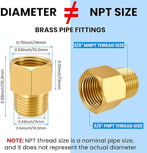 Miniatura 8 de SDTC Tech Paquete de 2 accesorios de tubería de latón 38 NPT rosca macho a adaptador reductor de rosca hembra 38 NPT, conectores de extensión de