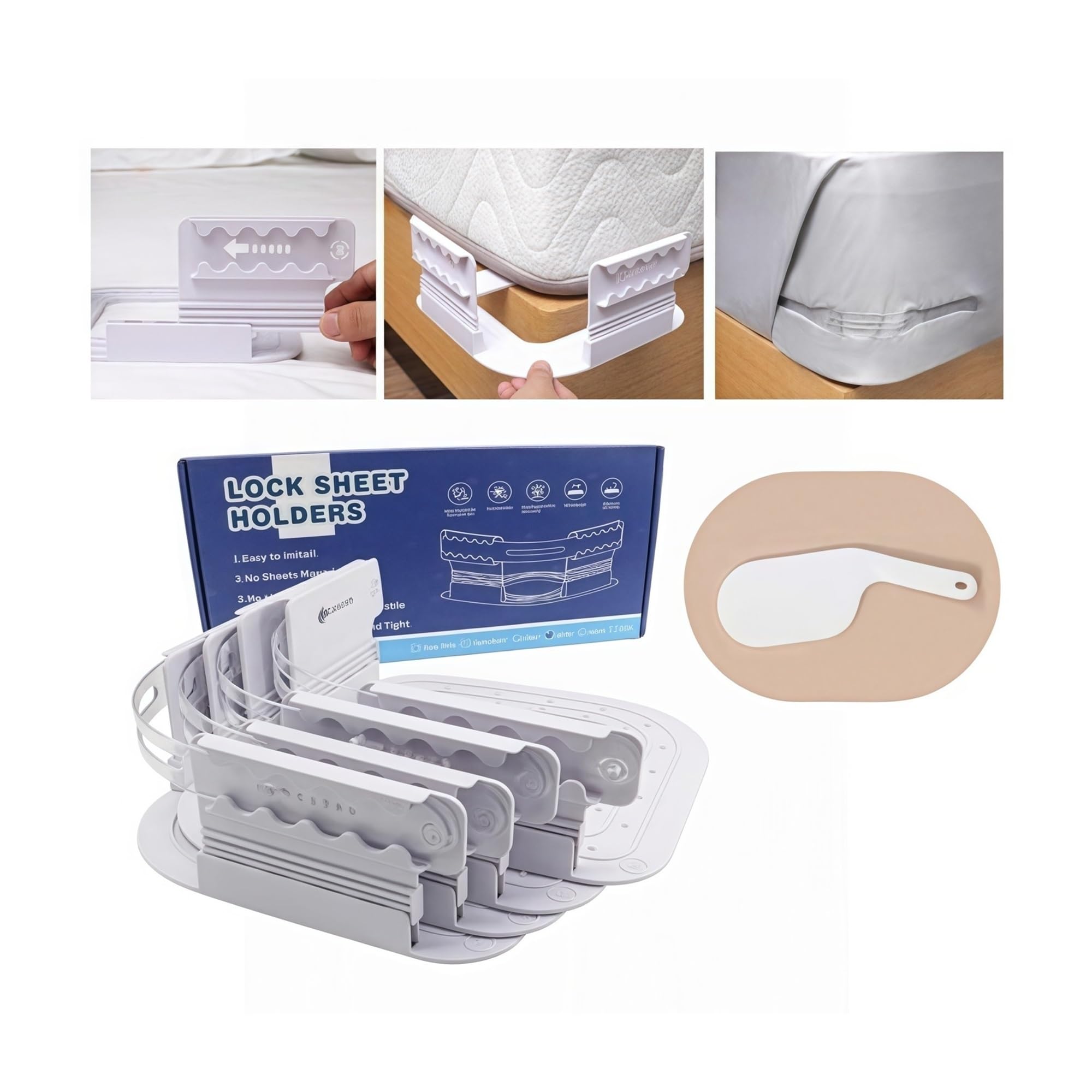 Generisch Verstellbarer Bettlakenclip, Rutschfester Befestigungsclip, Bettlakenclip kann das Bettlaken fest und fest halten(8pcs White)