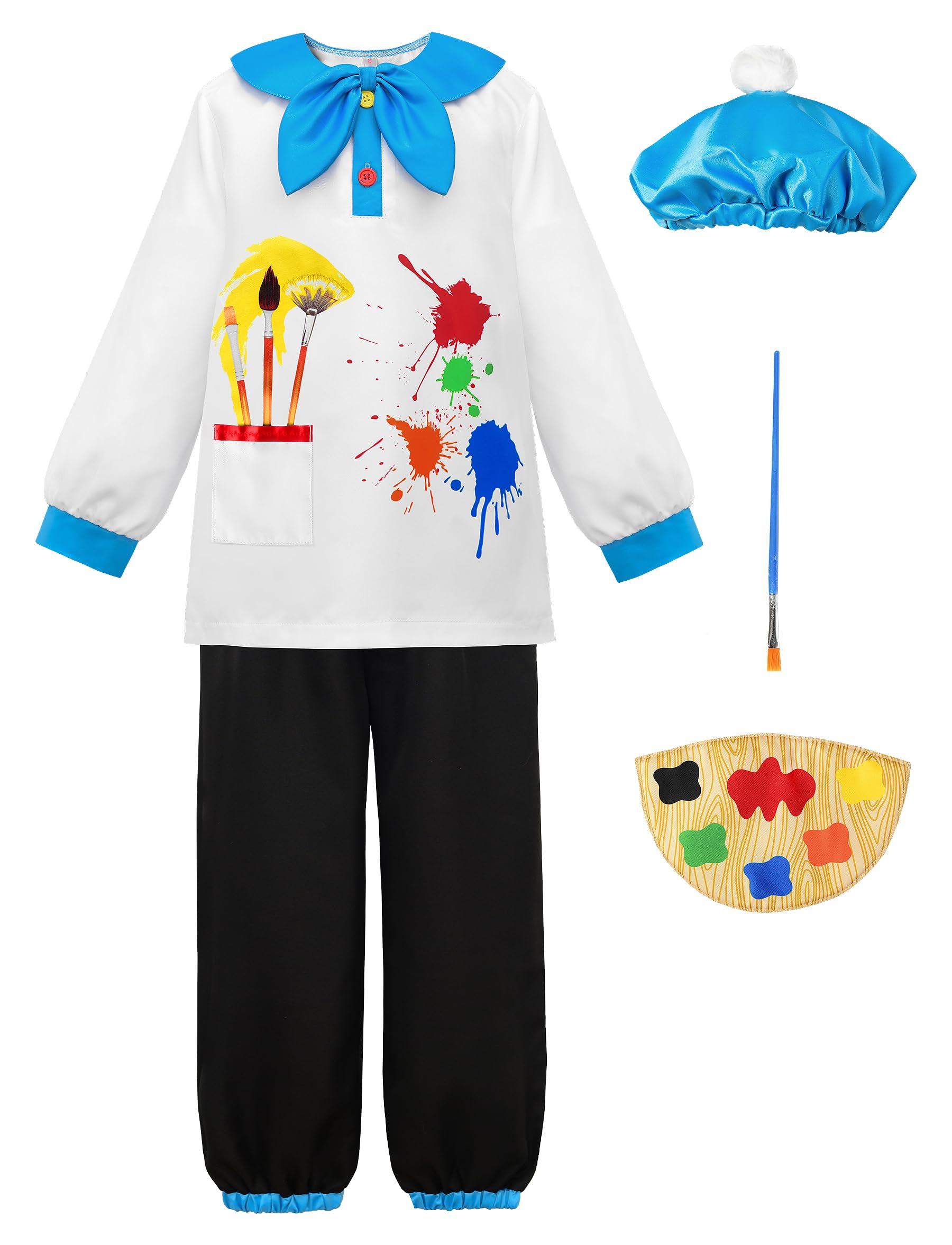 ReliBeauty Kids Artist Costume Boys Painter costume for Girls Career Day outfit with hat