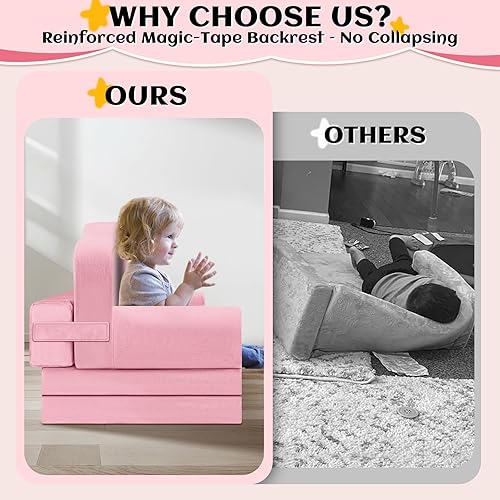 Miniatura 5 de Crown - Sofá cama para niños con funda extraíble lavable y respaldo de cinta mágica, silla plegable para niños pequeños, cómodos muebles de