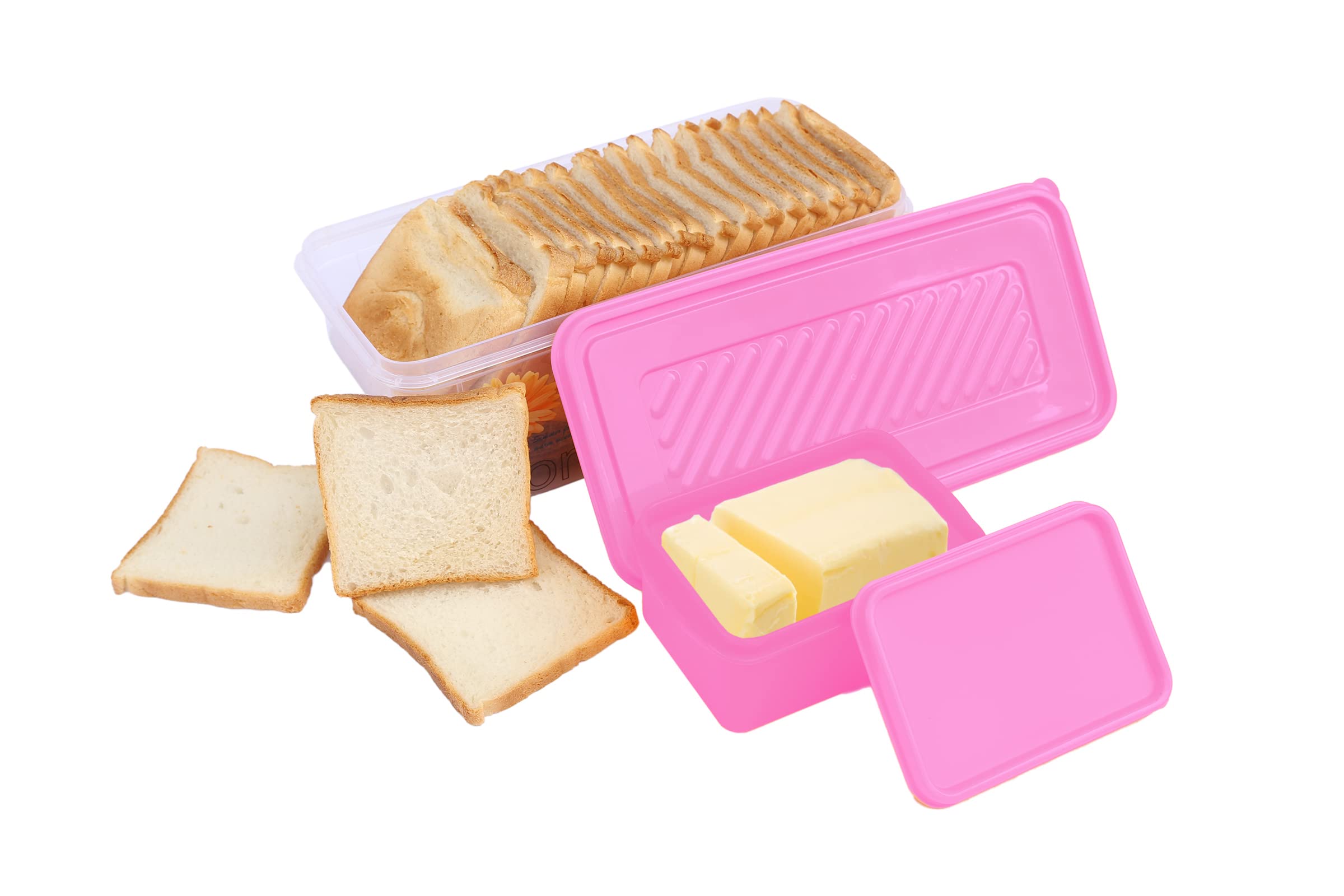 Plastic Bread Box And Butter Box Combo Multipurpose Air Tight Kitchen And Fridge Storage Container Set Of Two (Big And Small; 4000 ml And 700 ml) (PINK)