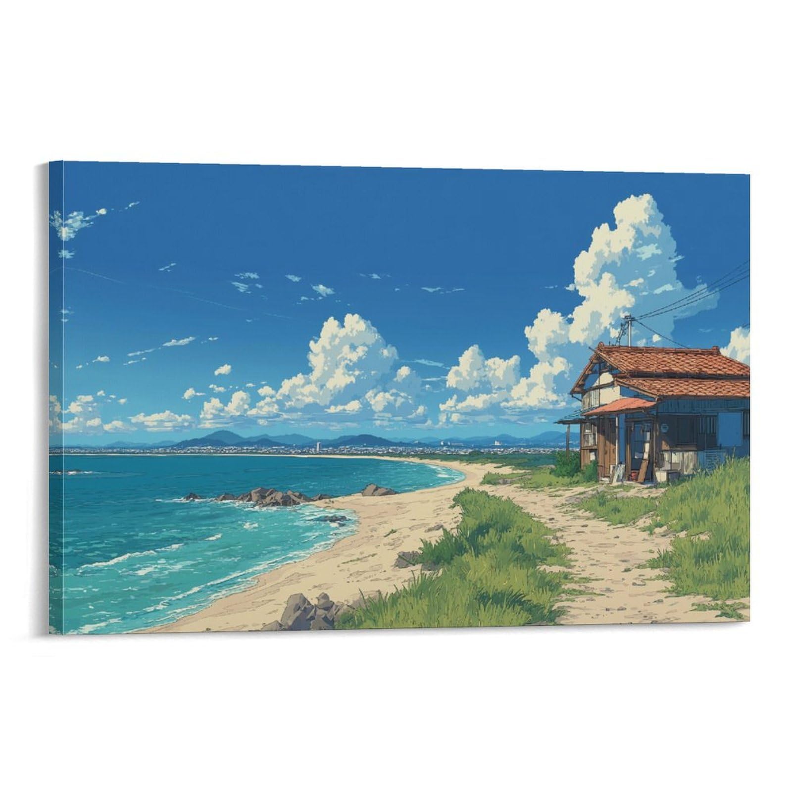 Nqhxlrudc Frame-Style-3 Beach House Canvas Wall Art Picture Print Cultural Landscape Eclectic Wall Decor Cultural Landscape Giclee Artwork Natural Home, Hotel, Exhibition Hall, Public Area 08X12inch(20X30cm)