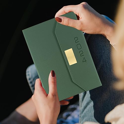 Miniatura 5 de Agenda mensual diaria 2024, calendario, enero a diciembre de 2024, papel grueso de 3.53 ozm, cubierta de cuero, agenda con horario por hora, 6.1 x