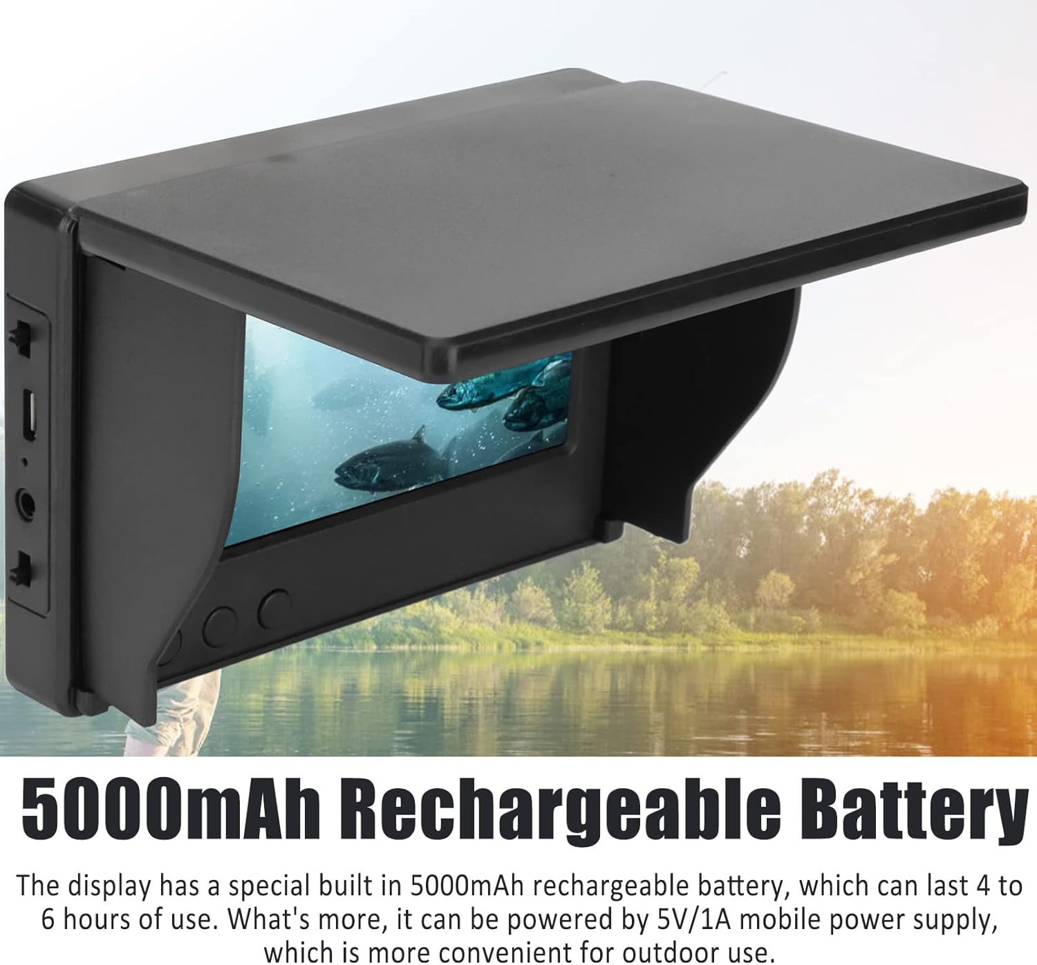 Yoidesu 4.3in Fish Finder with Full Viewing Angle Screen, 800x480 Underwater Fishing Camera, 5000mAh, for Sea Fishing, Ice Fishing, Lake Fishing