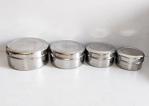 Miniatura 2 de PARIJAT HANDICRAFT Juego de 4 recipientes de almacenamiento de alimentos de acero inoxidable, cajas de almacenamiento para nevera, contenedores