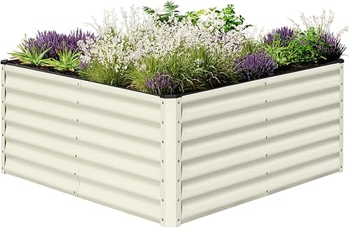 Miniatura 7 de SnugNiture Cama de jardín elevada galvanizada de 4 x 4 x 1 pies, caja de metal grande para exteriores, kit de acero para plantar verduras, flores