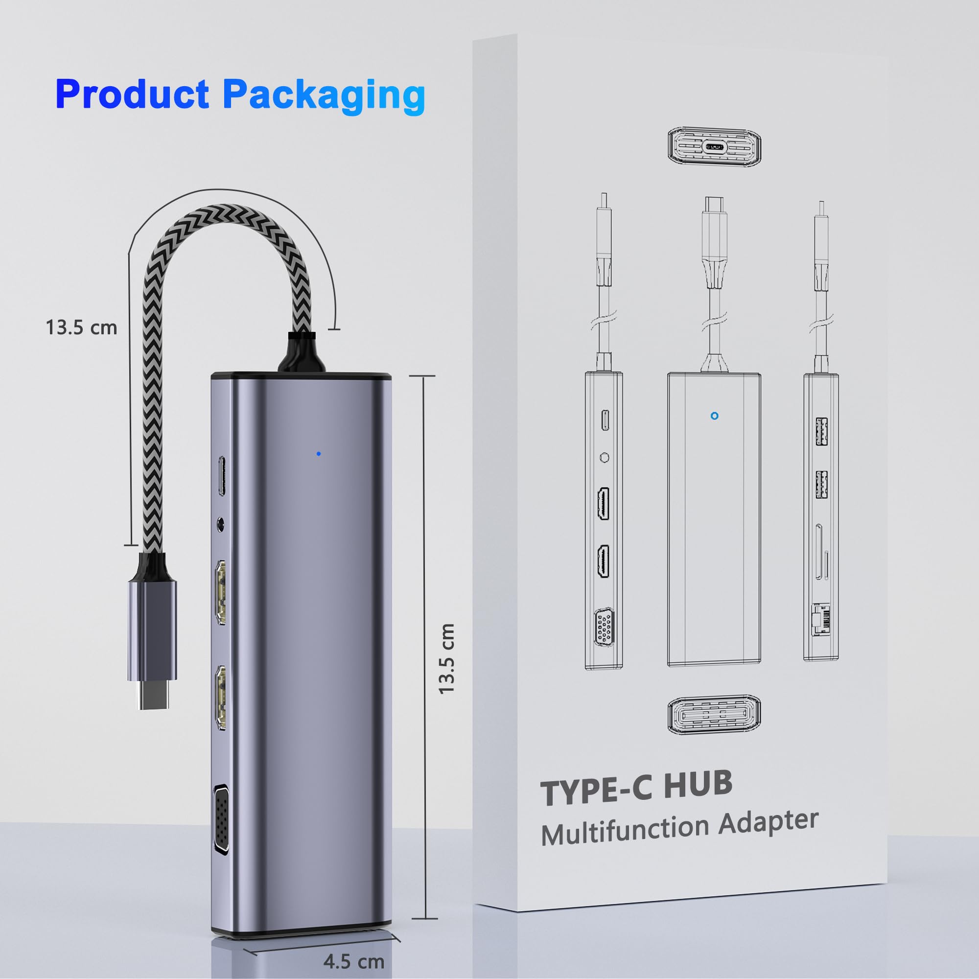 Docking Station Dual Monitor, USB C a Dual HDMI, USB C 10 in 1 Docking Station 3 Monitor con HDMI/VGA/PD/Ethernet/USB/SD/TF/3.5mm Audio