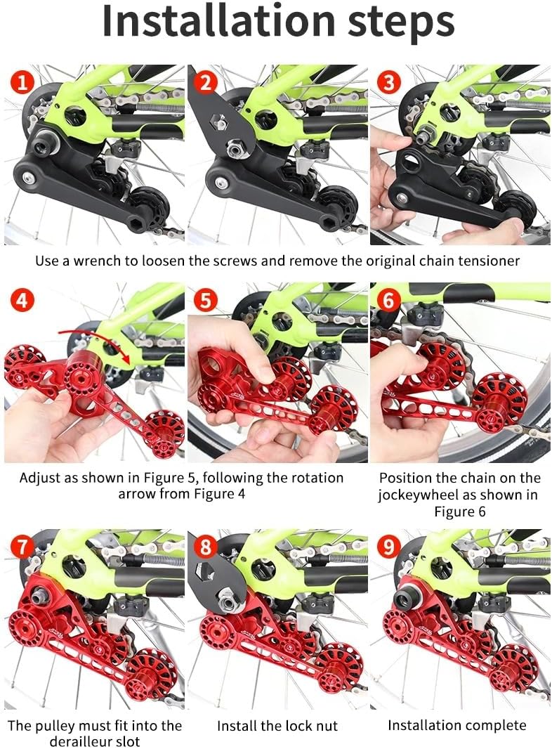 Folding Bike Chain Tensioner Rear Derailleur Chain Guide Folding Bike Chain Guide Assembly Compatible with Brompton 2/6-speed External derailleurs and 3-Speed Internal hub Gears