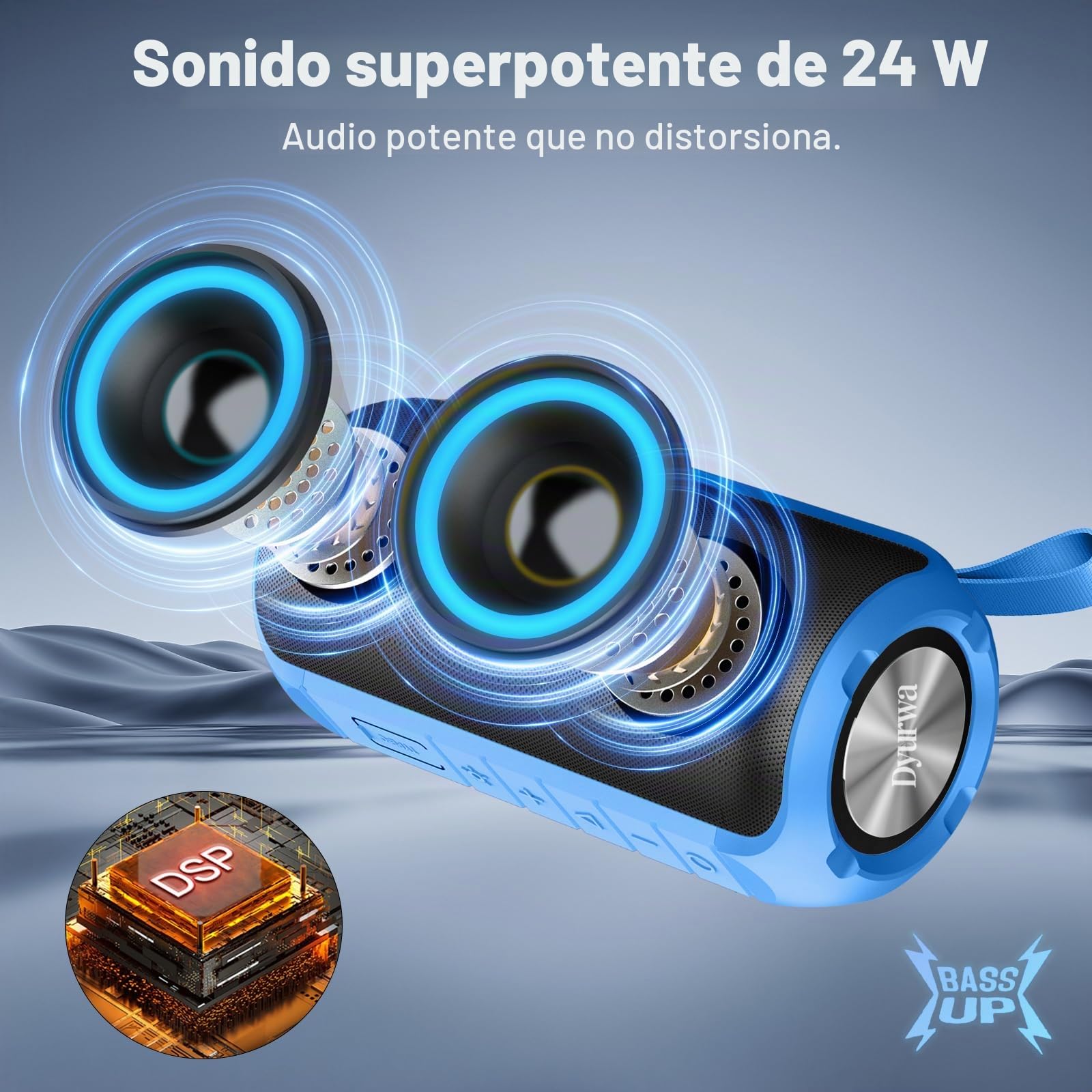 Altavoz Bluetooth Potente 24W, Altavoz Portatil Bluetooth 5.3 con Refuerzo del Bass, Impermeable IPX6, 7 Cambios RGB, 12H Reproducción Bluetooth Speaker con Emparejamiento TWS, Ideal para Exteriores