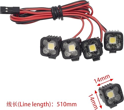 Miniatura 9 de DKKY - Luz de parachoques RC 2 luces LED individuales 5050 Foco cuadrado para 110 RC Crawler Axial SCX10 90046 TRX4 Wraith RR10 MST Redcat (con