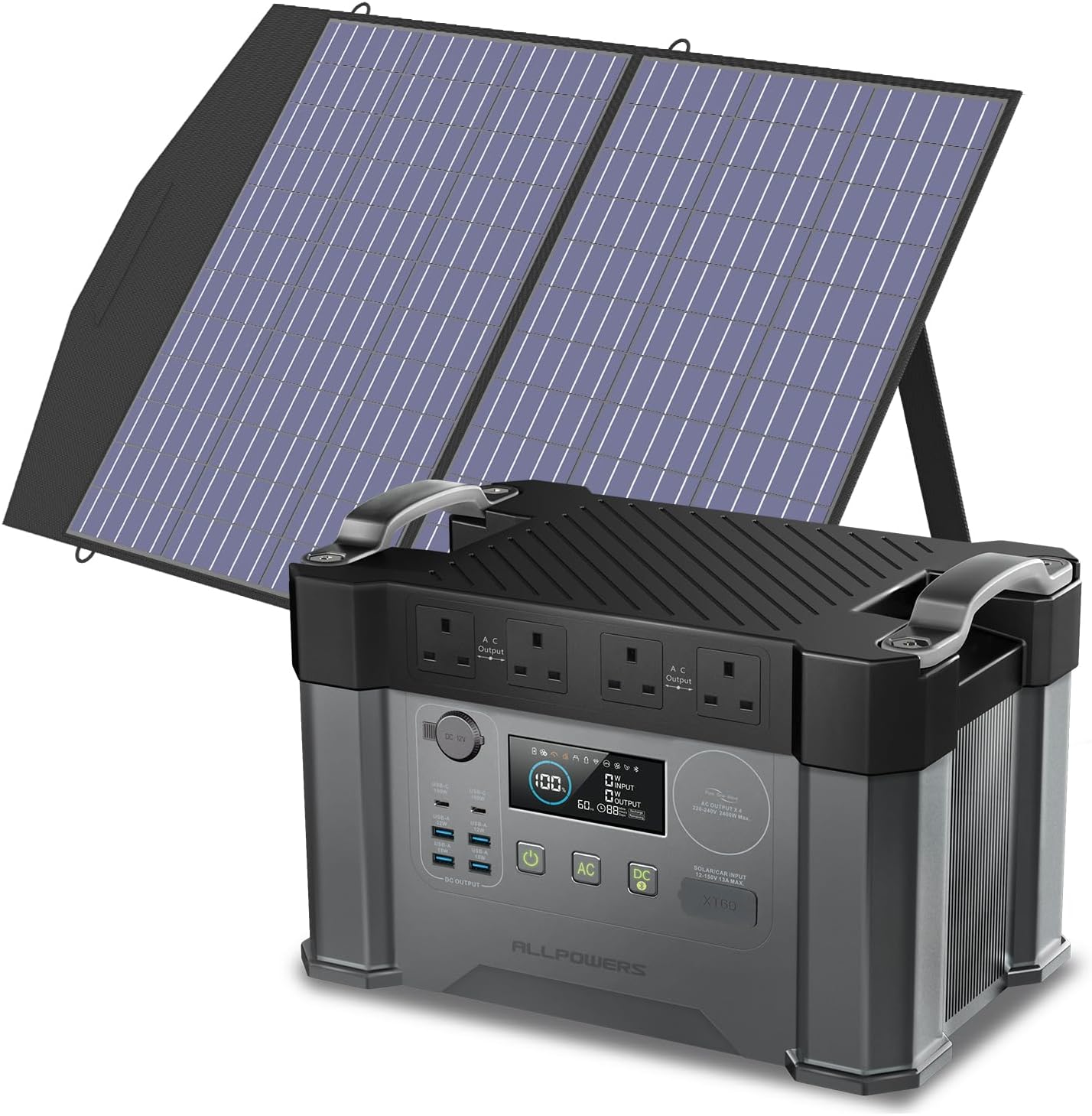 ALLPOWERS S2000 PRO Portable Power Station with 1x 100W Foldable Solar Panel, 1451Wh 2400W AC (Peak 4000W) Solar Generator, UPS Function Backup Battery Pack for Home Emergency Power Outdoor RV Camping