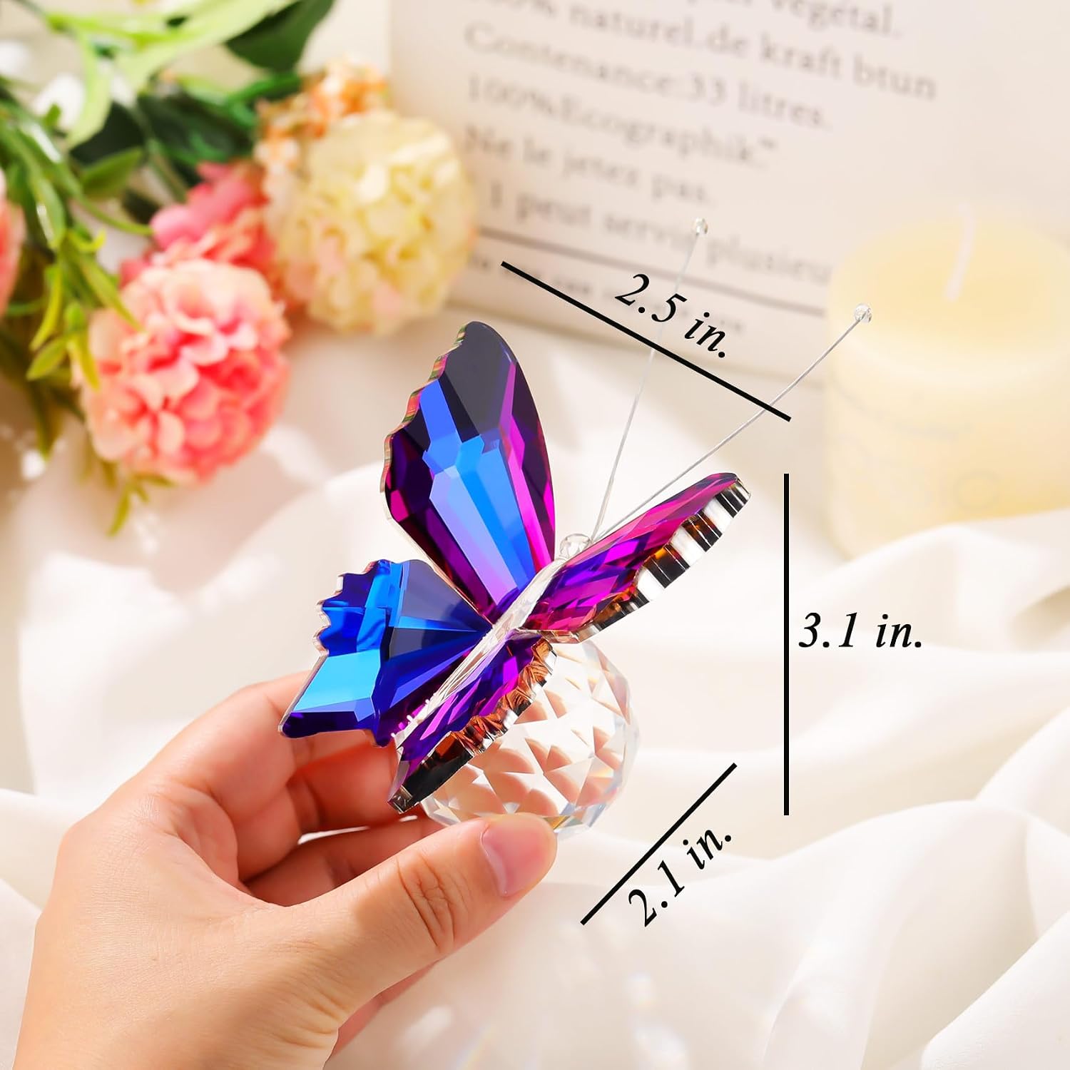 YWHL Handmade Crystal Butterfly Figurines, Purple-Blue Glass Butterfly Gift image 3