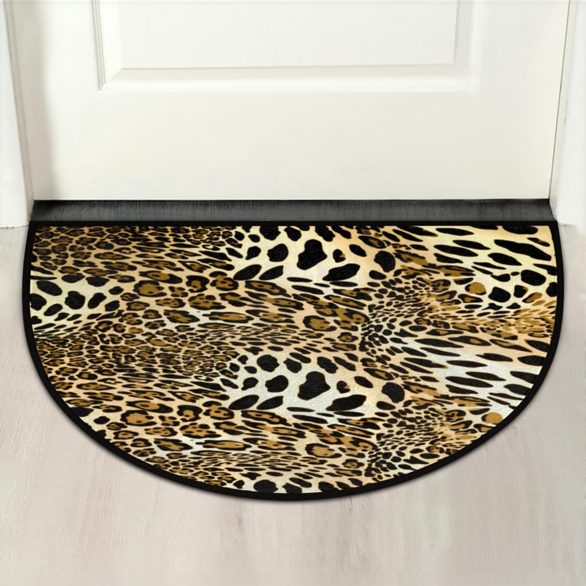 Tavisto Animal Leopard Print Half Round Door Mat Outdoor Indoor Entrance Floor Mat Durable Non-Slip Waterproof Welcome Mats for Front Door Back Door 24" X 36"
