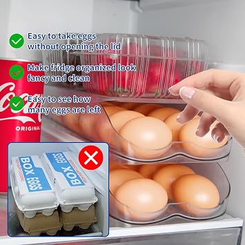 MesRosa Egg Holder for Fridge, Automatic Rolling Egg Organizer -1 Layer