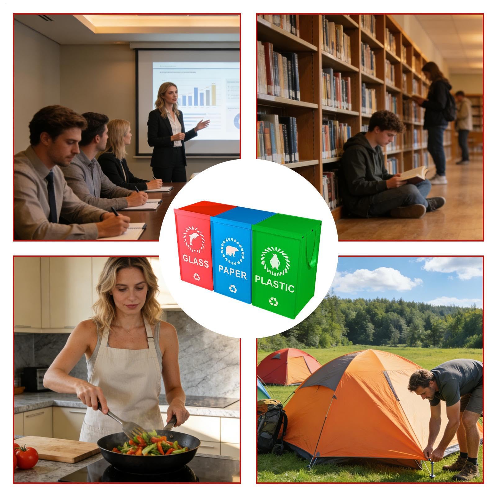 Bolsas De Reciclaje Reutilizables | Bolsas De Reciclaje Separadas | Sacss Dee Tri Impermeables Y Resistentes Con Asas | Cesta De Almacenamiento Plegable Para La Cocina | Oficina | Patio | Césped | Po