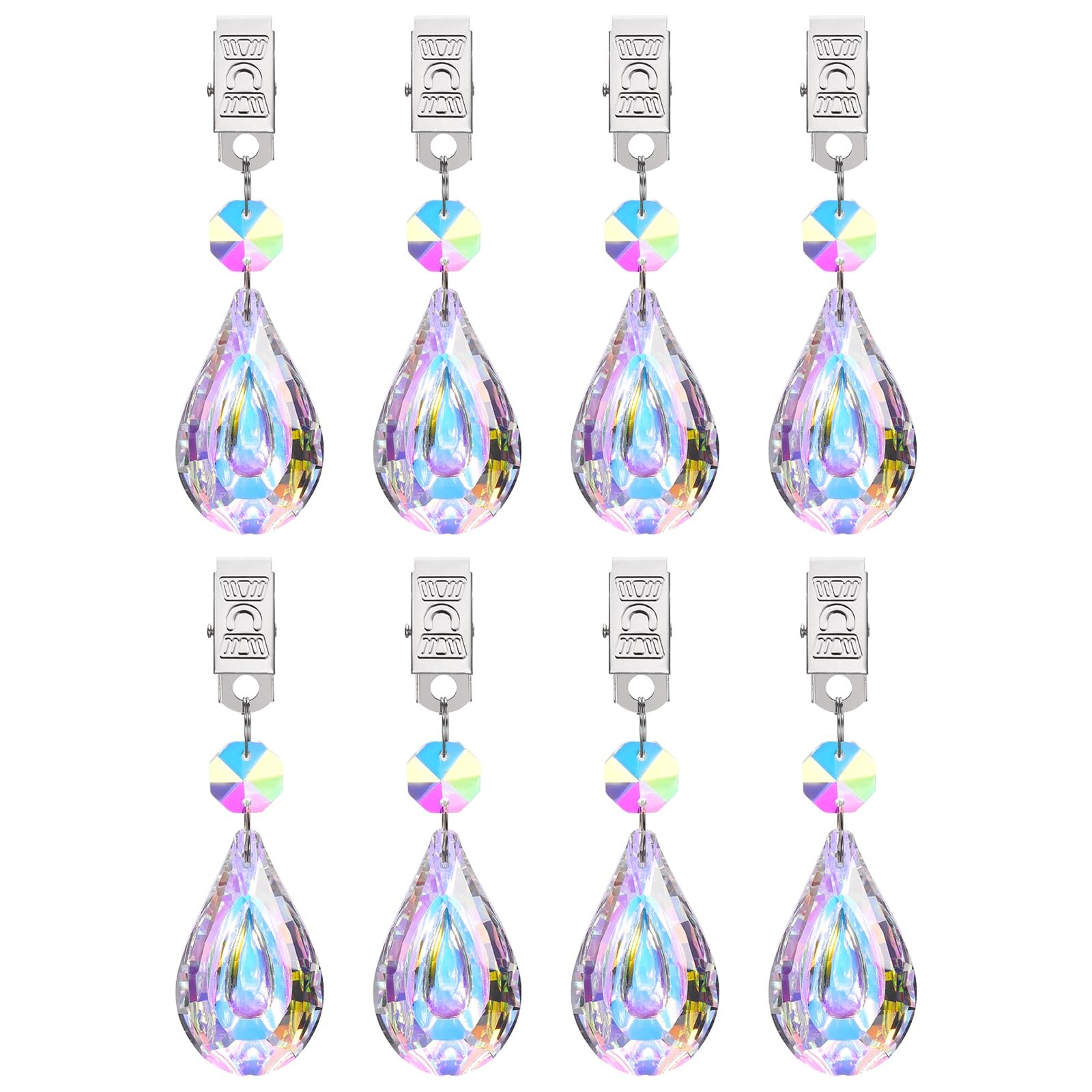 sourcing map 8Pcs Tablecloth Weights, Crystal Table Cover Weights with Metal Clips, Clear Double Teardrop Shape Pendant Curtain Weight for Outdoor Picnic Garden Table Decoration(AB Color)