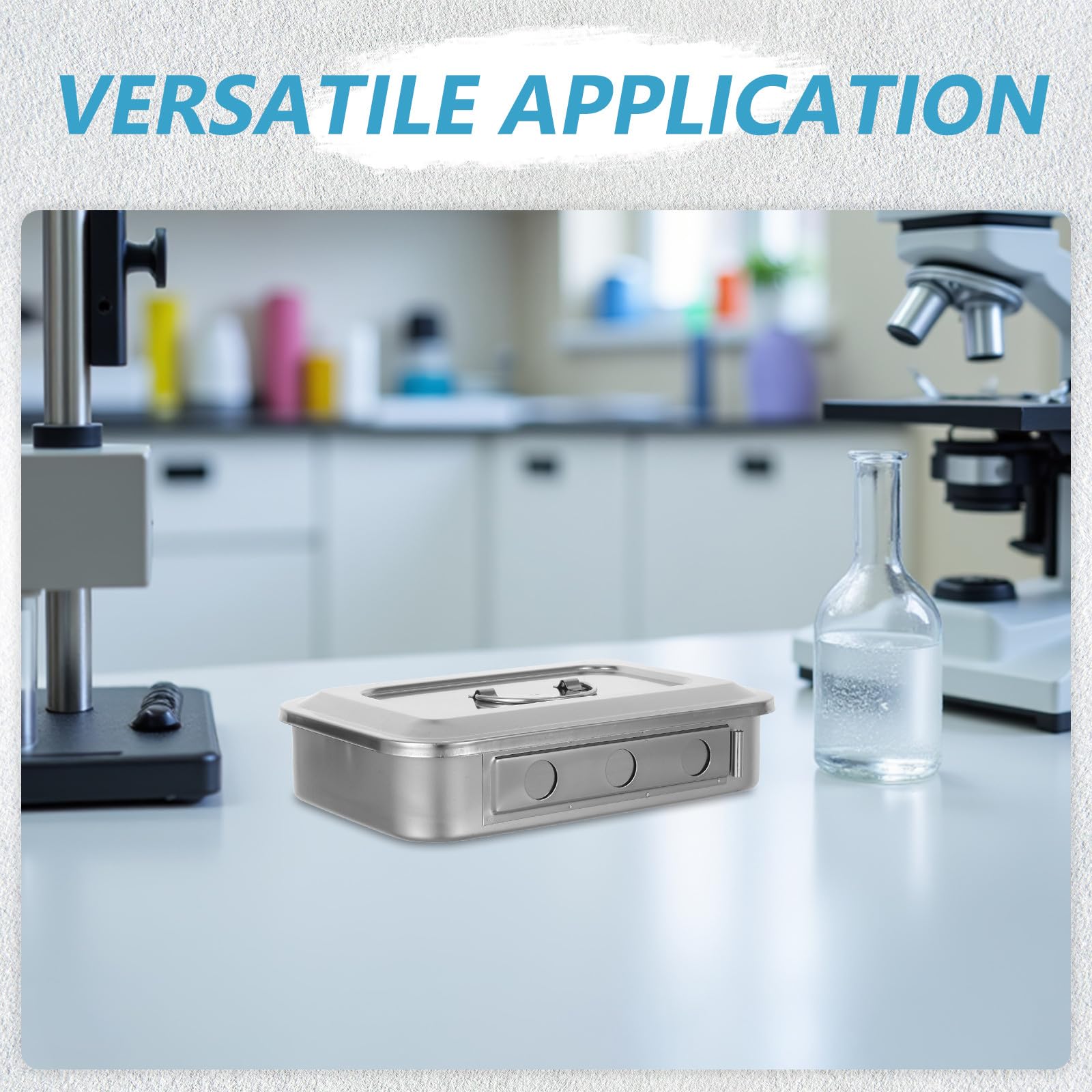 Ciieeo Vassoio Quadrato in Acciaio Inox per Strumenti da Laboratorio con Coperchio Scatola da Laboratorio in Acciaio Inox per Conservazione Strumenti e Campioni