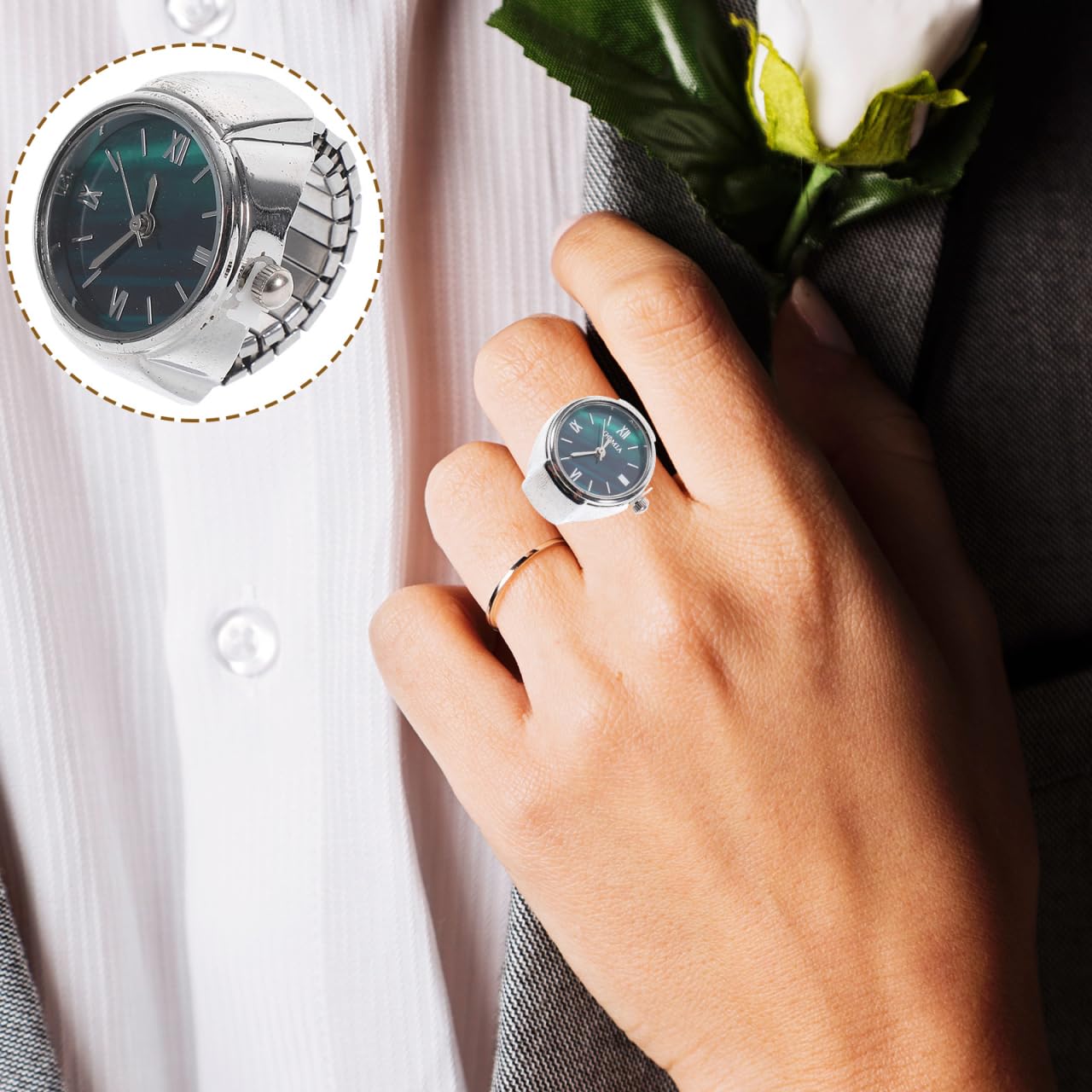 ibasenice Reloj de dedo digital anillo de reloj de moda reloj de anillo pulido con correa ajustable mini anillo reloj reloj anillo reloj anillo con números romanos reloj