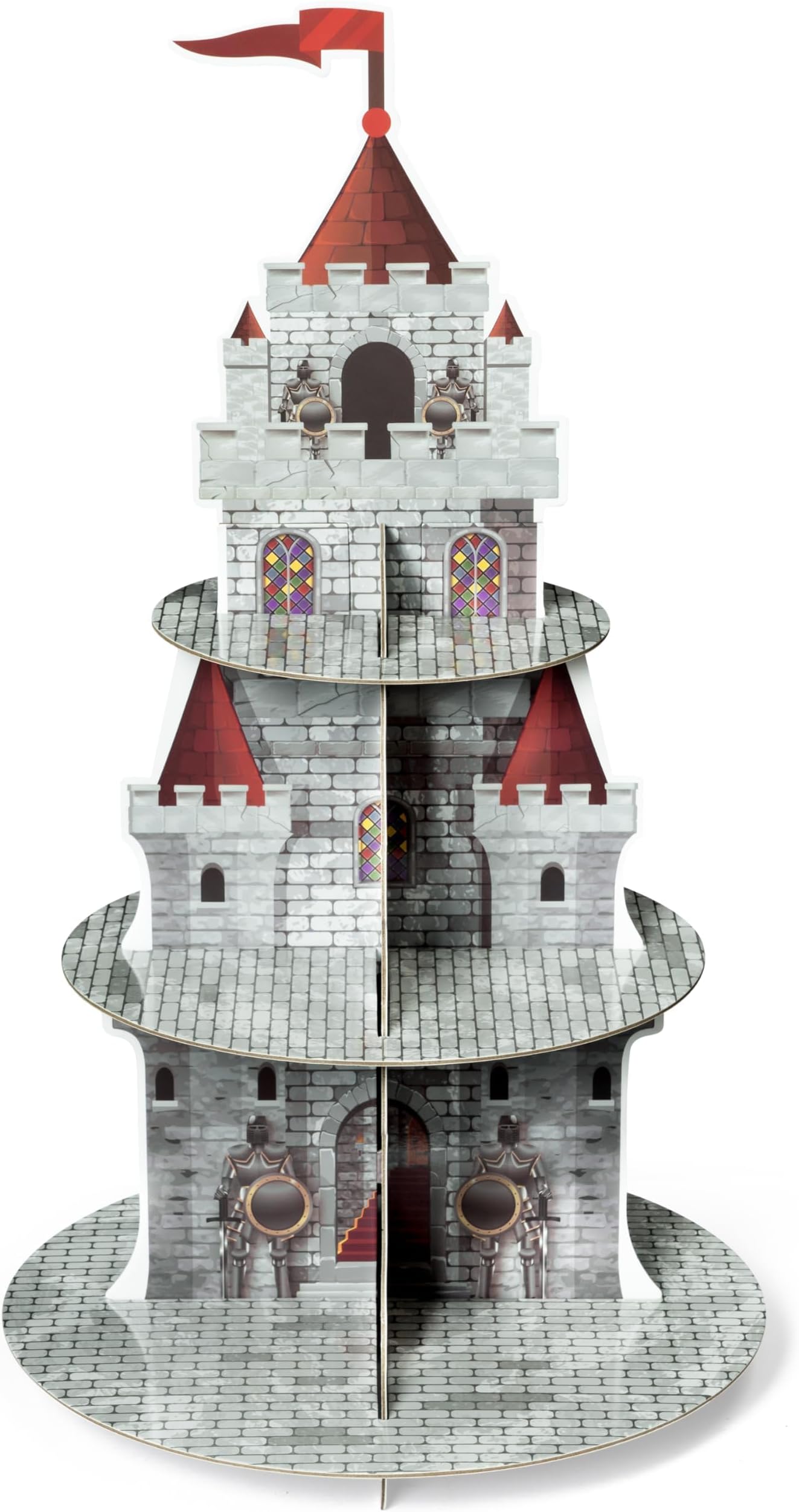 Salovio Medieval Knight Cupcake Stand 3 Tiers Castle Birthday Party Cardboard Cupcake Holder Decorations Knight Dessert Tower Party Supplies for Kids Birthday Baby Shower Gender Reveal decoration