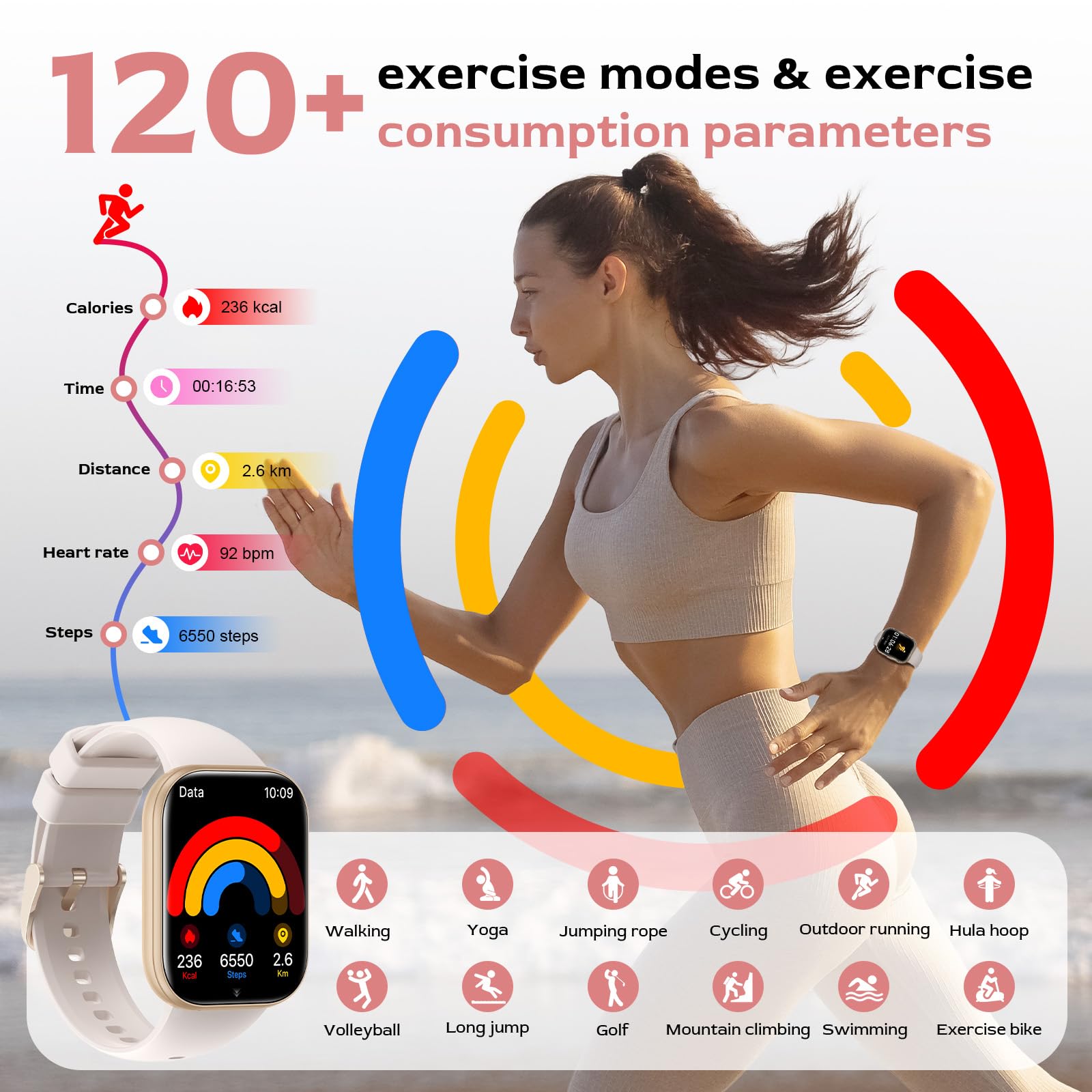 Miecgth Smartwatch Donna con ET/HRV/SIRI 1.75“ TFT orologio smartwatch donna con Chiamate Bluetooth SpO2 Monitoraggio Ciclo IP68 Sonno Cardiofrequen Fitness Tracker iOS Android (Beige)