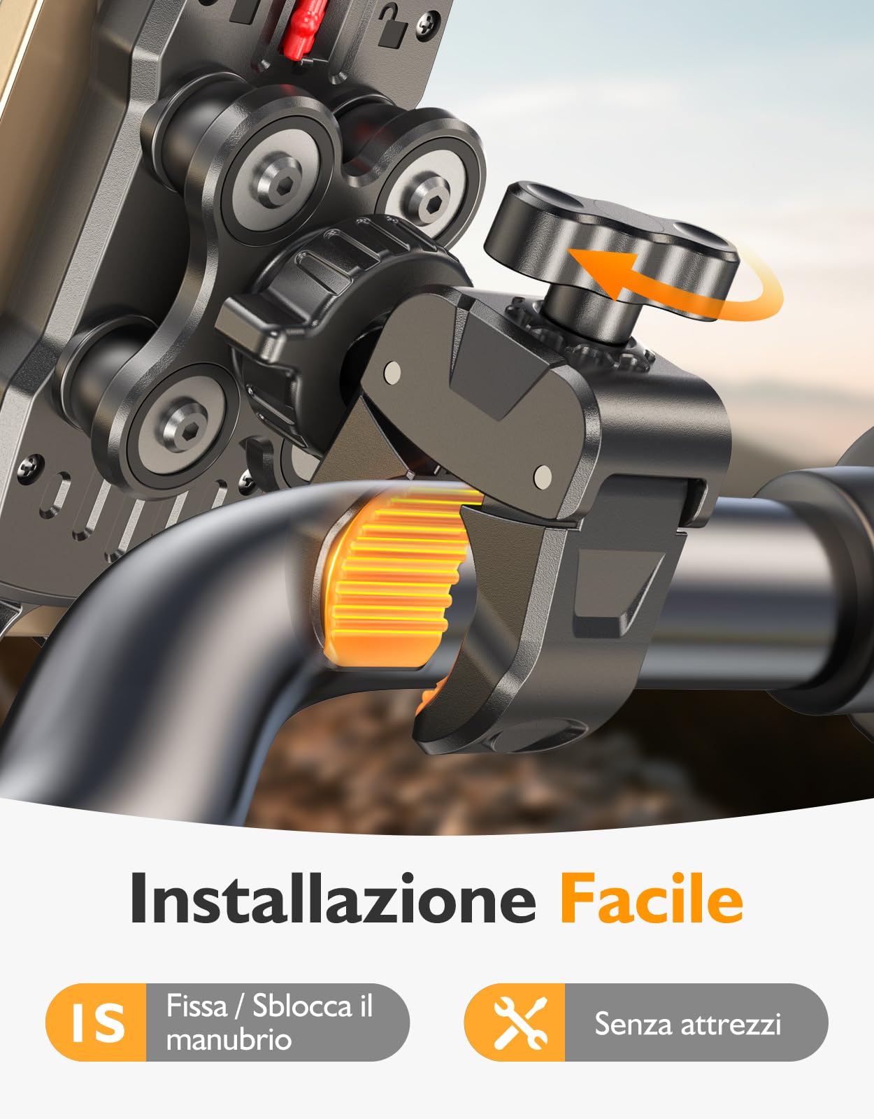 Porta Cellulare Moto, [Dumper Antivibrazioni & 1S Blocco] Porta Cellulare Bici Manubrio, 360° Rotabile Supporto Telefono Moto, Compatibile con iPhone, Galaxy, 4.7-6.9" Smartphone