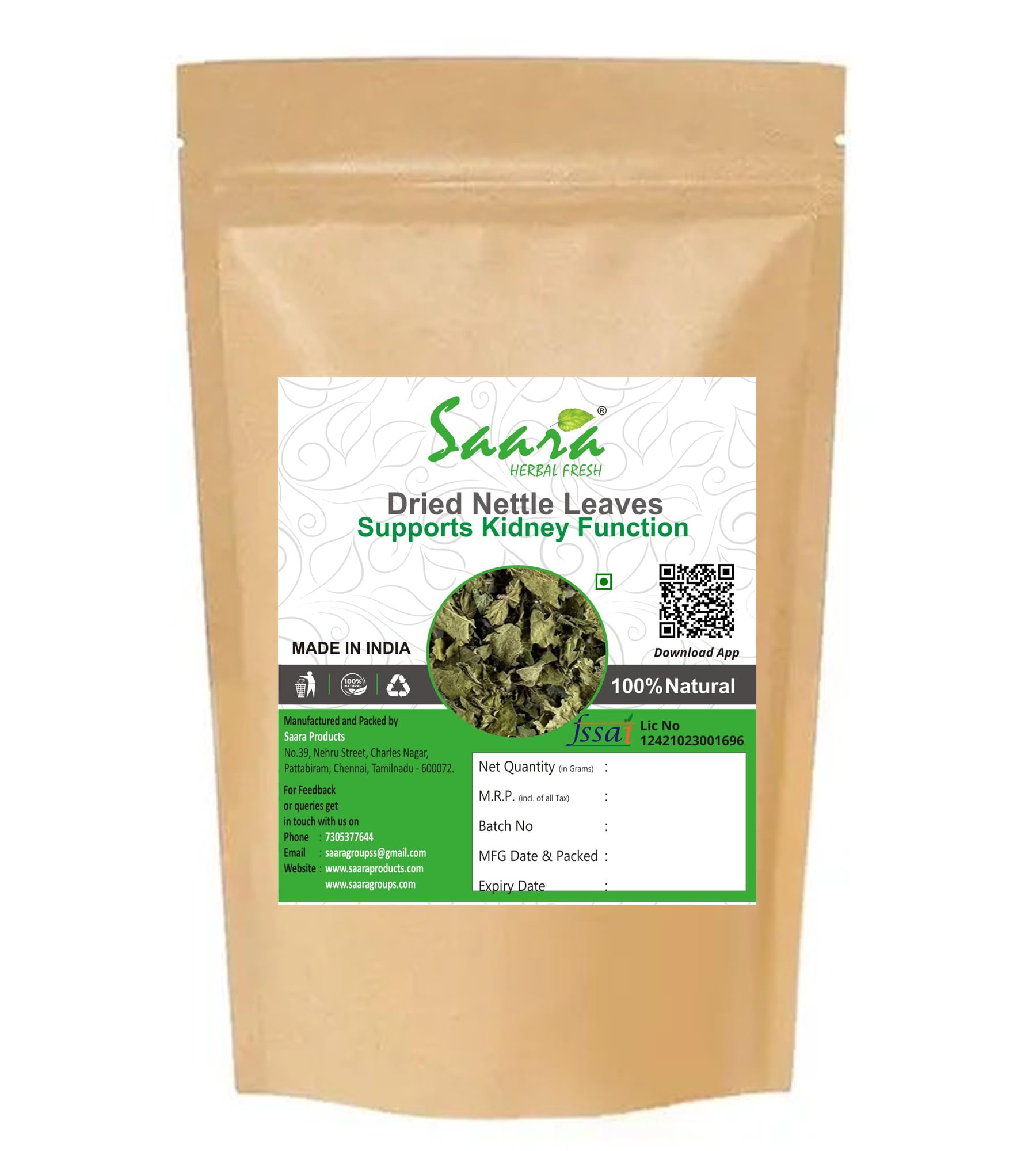 Saara HERBAL FRESH Nettle Leaf Tea, 500g, Helps with Kidney Detox, Blood Sugar, Blood Purify, Stinging Nettle Tea, Himalayan Nettle Tea, (Pack of 5 X 100gm) (B0CDX6Q5K5) Amazon Price History, Amazon Price Tracker