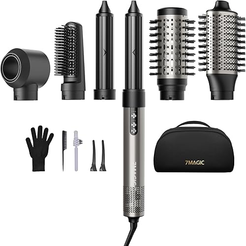 7MAGIC Hair Dryer Brush & 6 in 1 Hair Styler, Silver, 110 Volts, 1200 Watts, Ionic Technology, Fast Drying, Multi Styler for Straight, Wavy, Curly, and Coily Hair