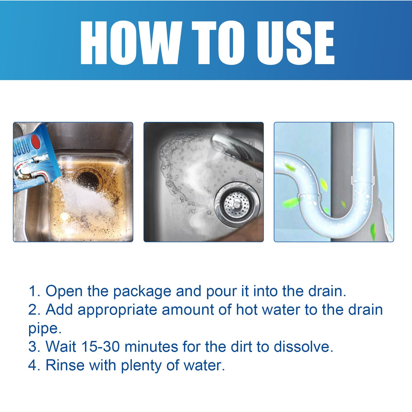 Poudre de Nettoyage pour Tuyaux,Nettoyant pour Canalisations D'évier,Agent de Dragage de Tuyaux Puissant,Pipe Clean Powder,Sink and Drain Pipe Dredging Powder,Poudre de Canalisation