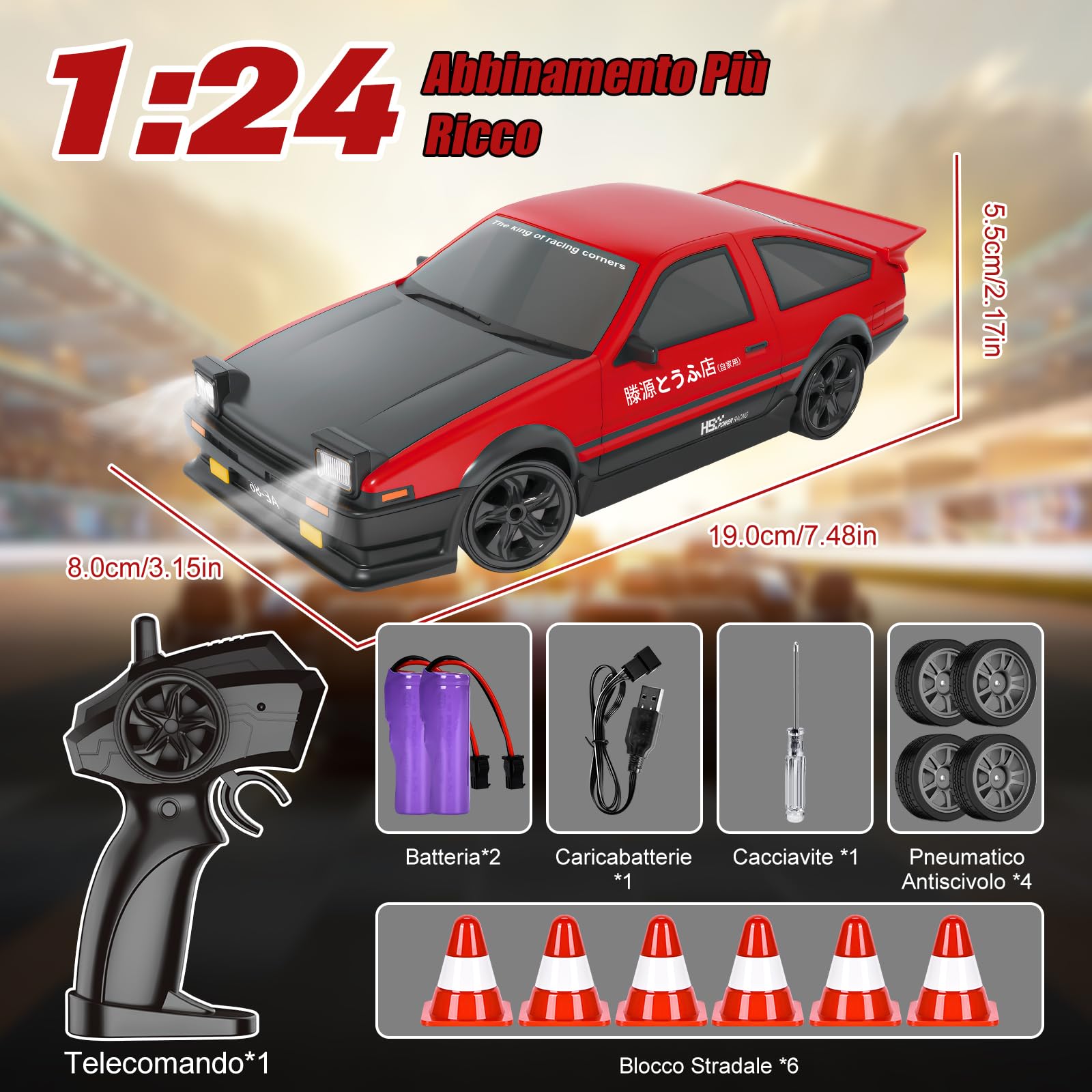 BuzzoXerex RC Drift Car, Mini Macchina Telecomandata Drift, 1/24 4WD Auto Telecomandata con Luce LED, 18km/h, Auto Giocattolo per Adulti e Bambini di Età Superiore agli 6 Anni (Rosso)