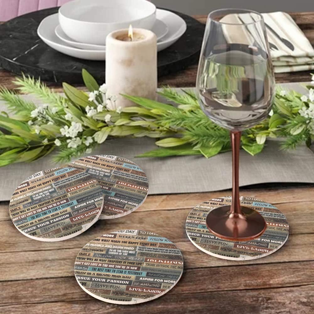 Gеt Dіѕсоunt 70% Prісе Lahome Natural Wooden Letters Coasters - Round Drinks Absorbent Stone Coaster Set with Ceramic Stone and Cork Base for Kinds of Mugs and Cups (Wooden Letters, 4)
