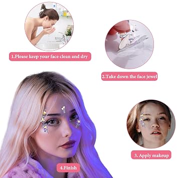 12 Sets Face Jewels Rhinestones Stick on Self Adhesive Face Gems Mermaid Body Jewel Crystal Stickers for Rave Festival Carnival Party Decorations