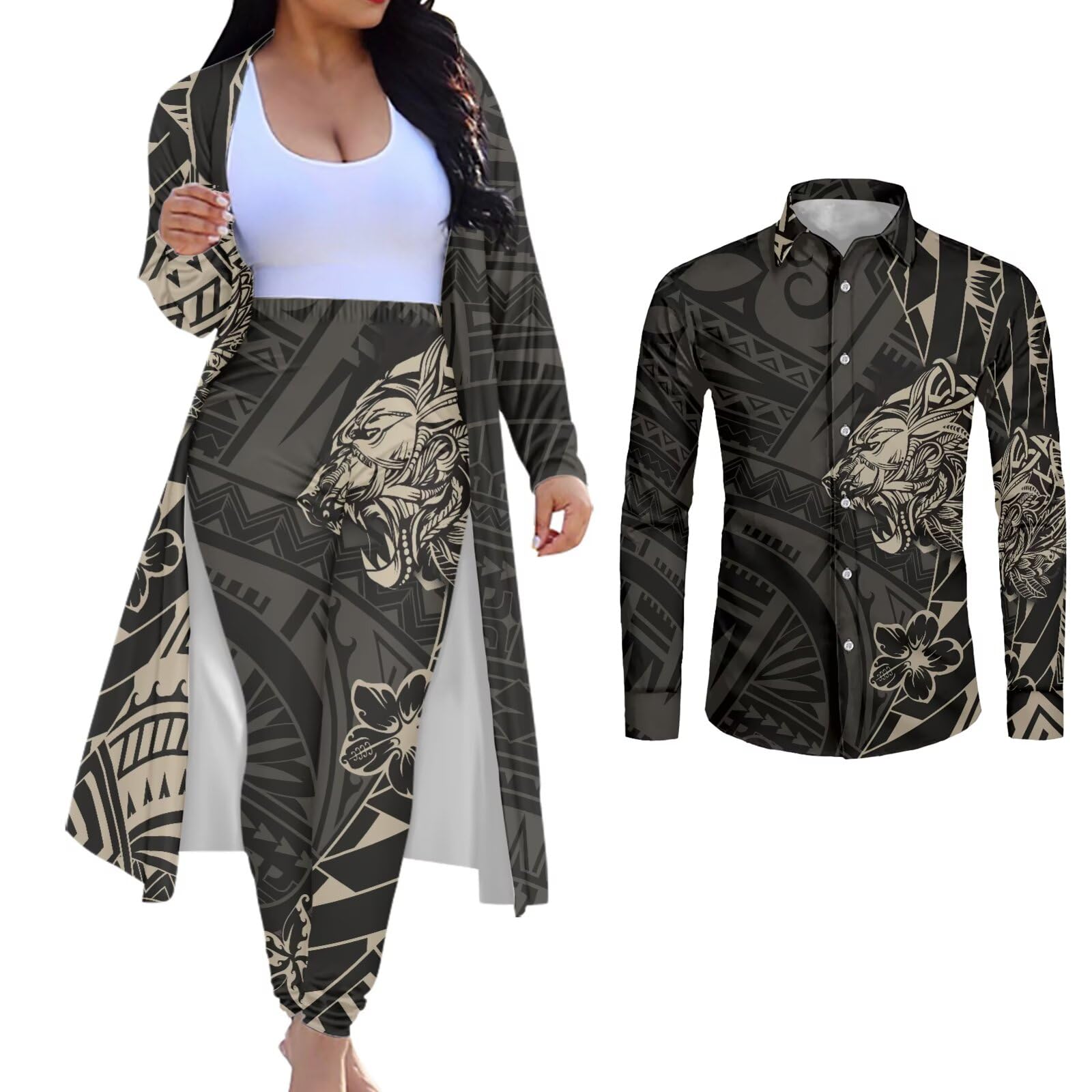 Ropa a juego para parejas, conjuntos de cárdigan para mujer, 2 piezas para hombre, camisas con botones de manga larga