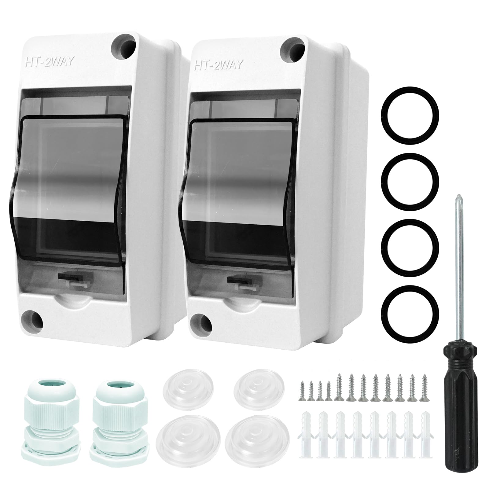 2 Piezas Caja Estanca Exterior, IP65 Cuadro Electrico 2 Modulos, Pequeña Caja Eléctrica con 4 Conectores, para Jardines Al aire Libre, Granjas, Estaciones de Carga, Cuartos Húmedos