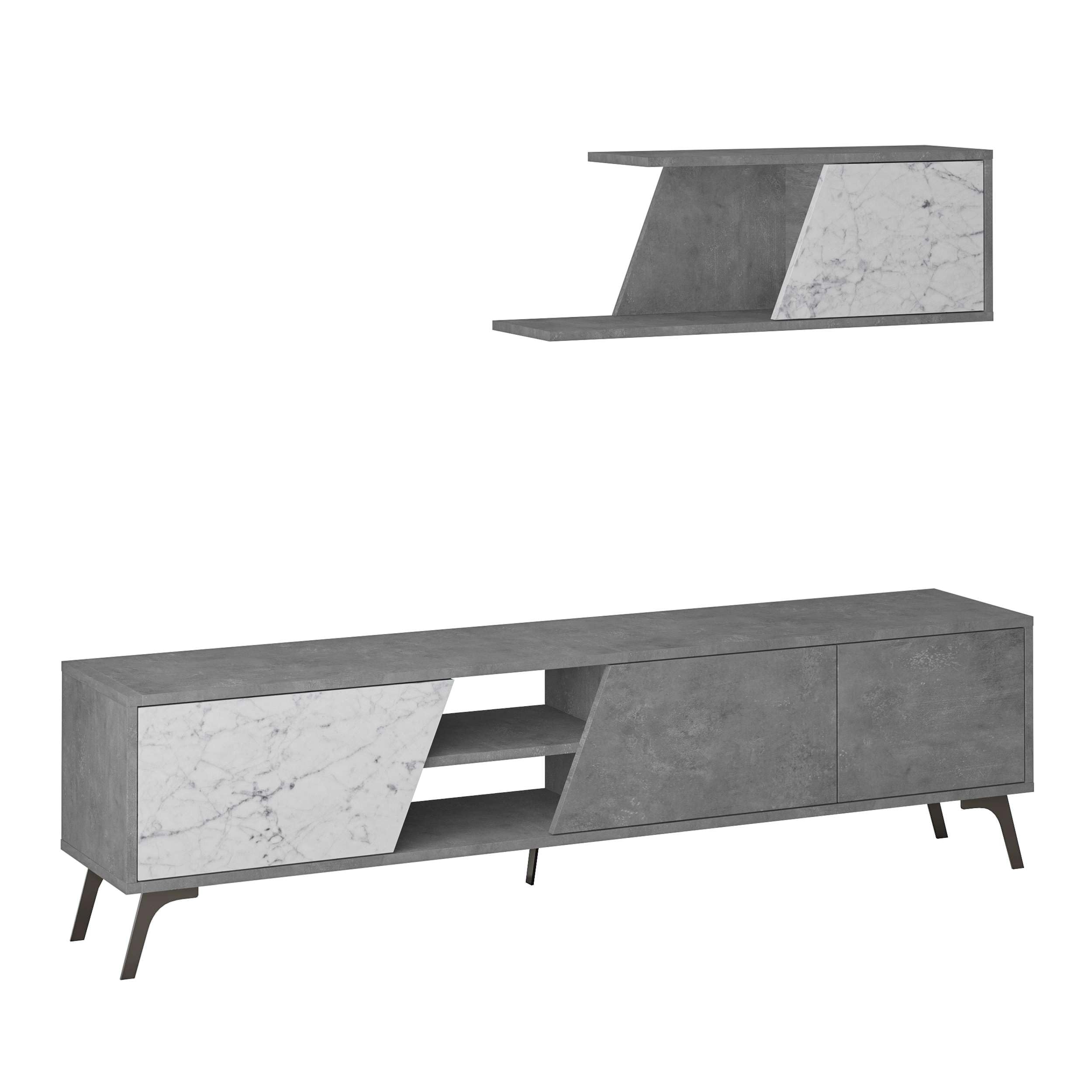 Totò Piccinni Parete Tv LOFT Porta TV mobile salotto multiuso composizione soggiorno 180x35,6 (Cemento/Carrara)