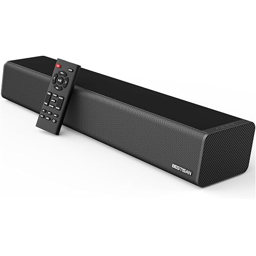 Sound Bar, BESTISAN 50 Watts Soundbar with HDMI, Optical, AUX, USB,Sub Out and Bluetooth Connection, DSP, Bass Adjustable, 16 Inch, Mountable