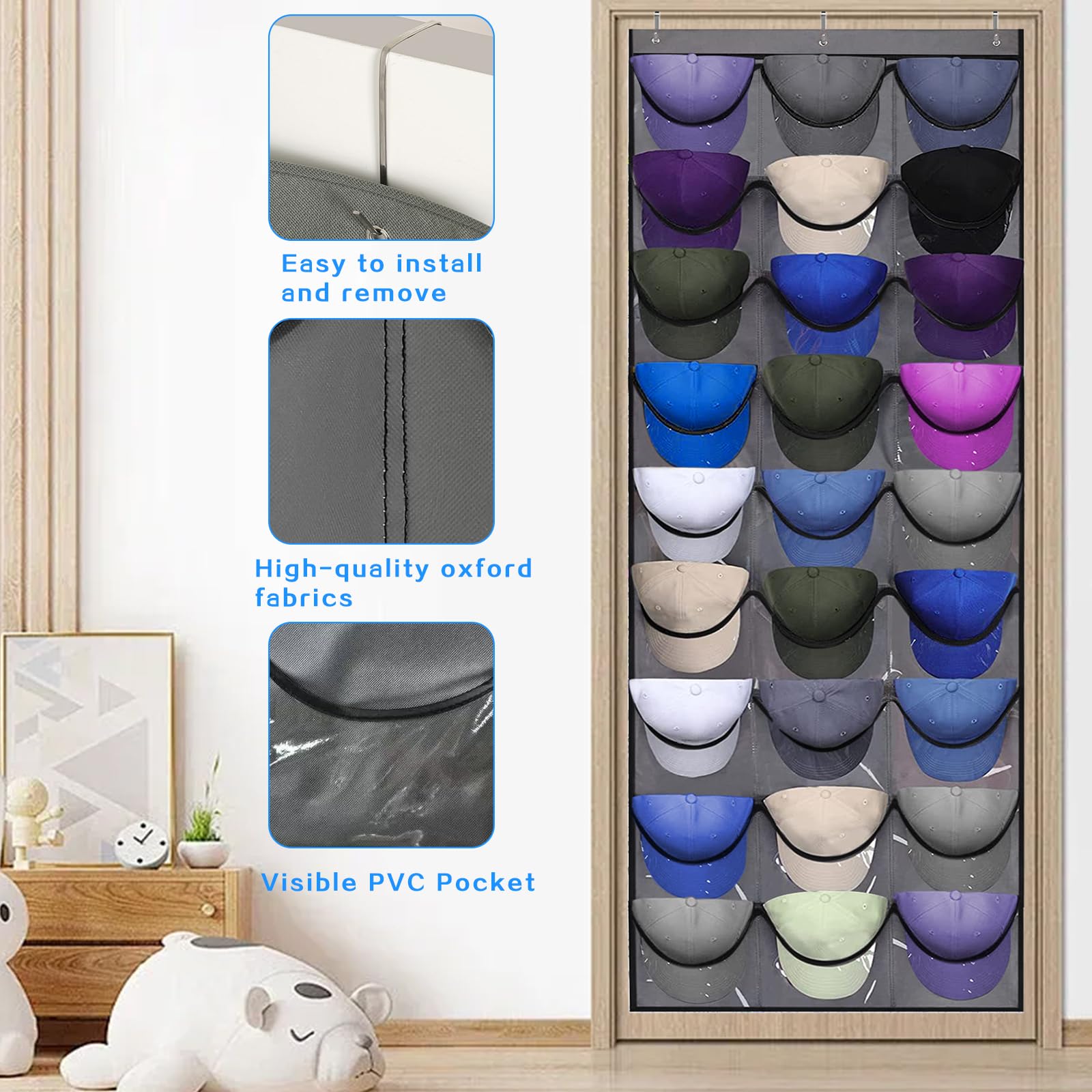 Porte-casquettes Mural Pour 16 Casquettes De Baseball - Support Rangement Et Présentation