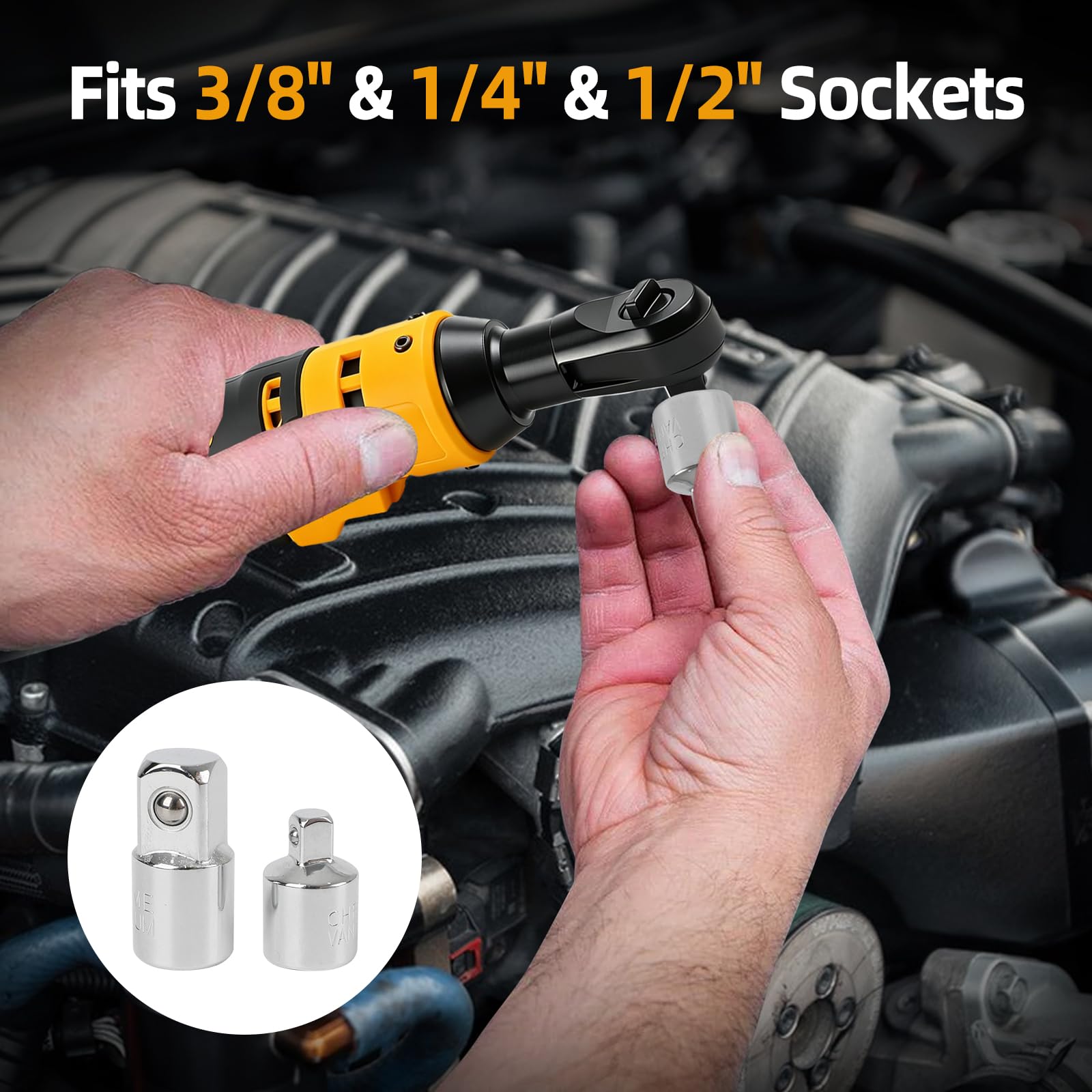 Chiave a cricchetto senza fili da 3/8" per Dewalt 18/20 V, chiave a cricchetto elettrica, controllo della velocità variabile con luce LED, adattatore da 1/2" 1/4", 280 giri/min, 80 N.m (senza batteria