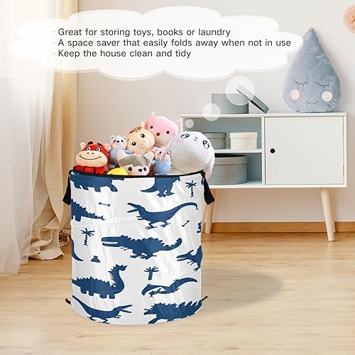 Miniatura 6 de cubbies extra large folding laundry basket with handles for home Cute Cartoon Dinosaurs Blue,organizadores de ropa para closet